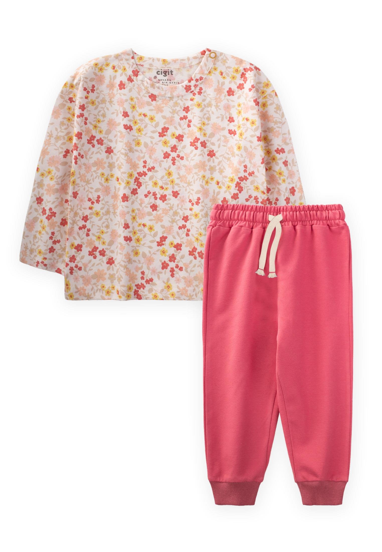 CigitÇıtır Çiçek Desenli Mevsimlik Takım 1-5 Yaş EKRU