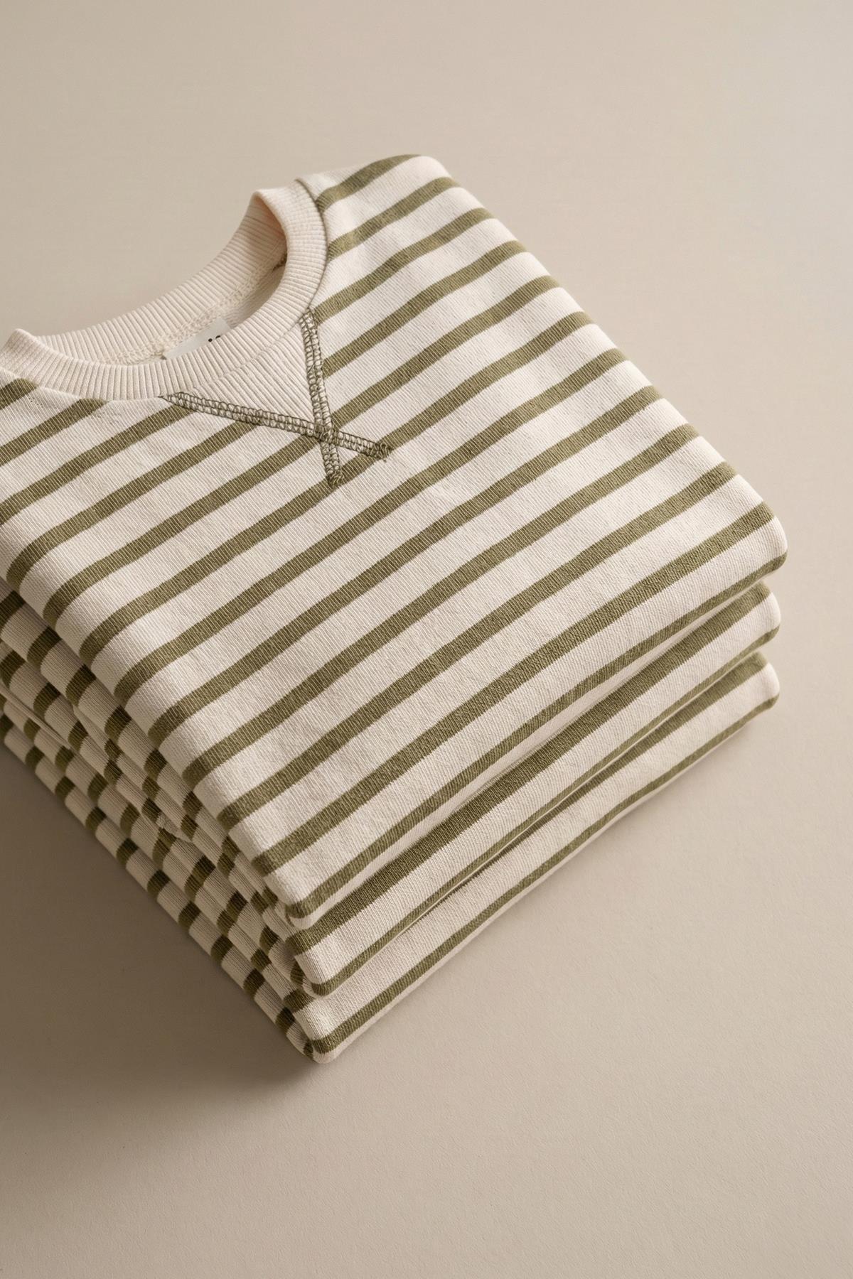 CigitÇizgili Karyoka Detaylı Mevsimlik Sweatshırt  2-12 Yaş OLİVE