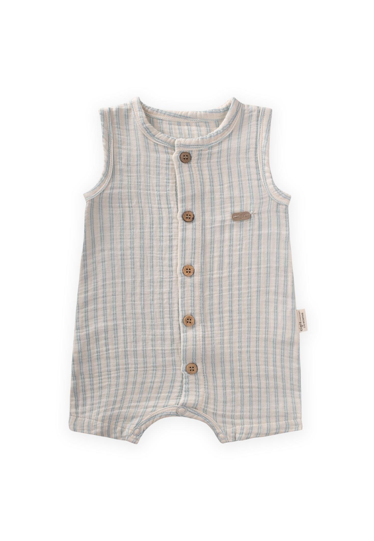 CigitÇizgili Müslin Tulum 0-3 Yaş İNDİGO ÇİFT ÇİZGİ