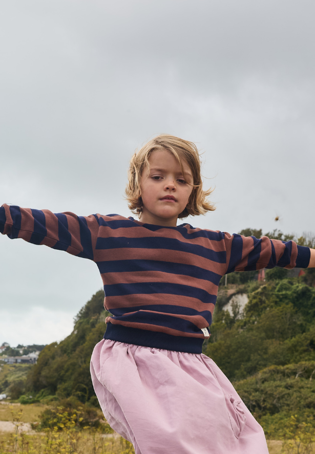 CigitÇizgili Triko Sweatshırt 2-12 Yaş Lacivert Kahve