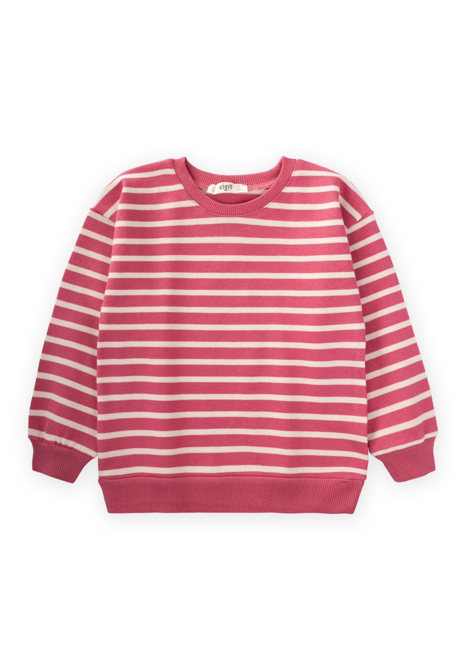 CigitÇizgili Triko Sweatshırt 2-14 Yaş FUŞYA