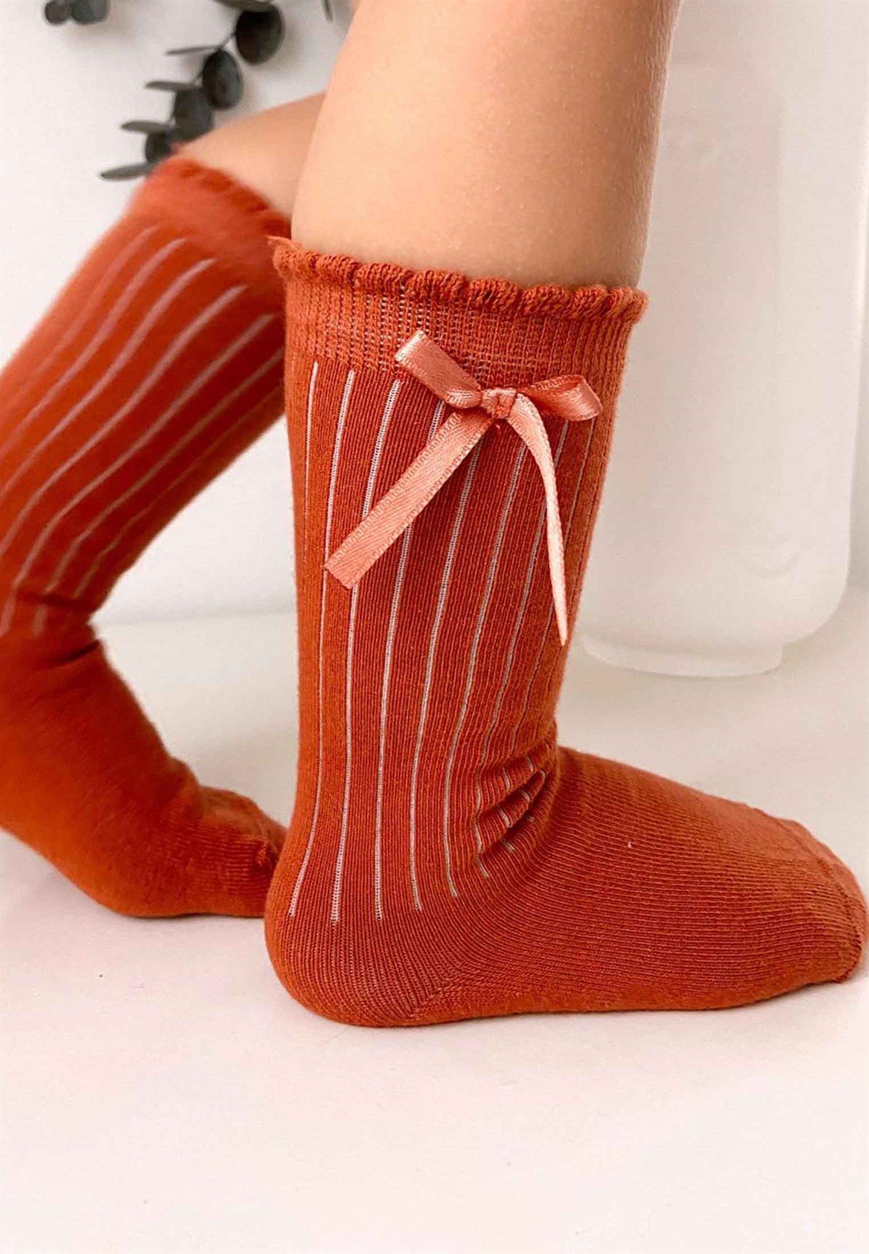 90046 - 5005CigitÇocuk Diz Altı Kız Çorap 2-9 Yaş KİREMİT