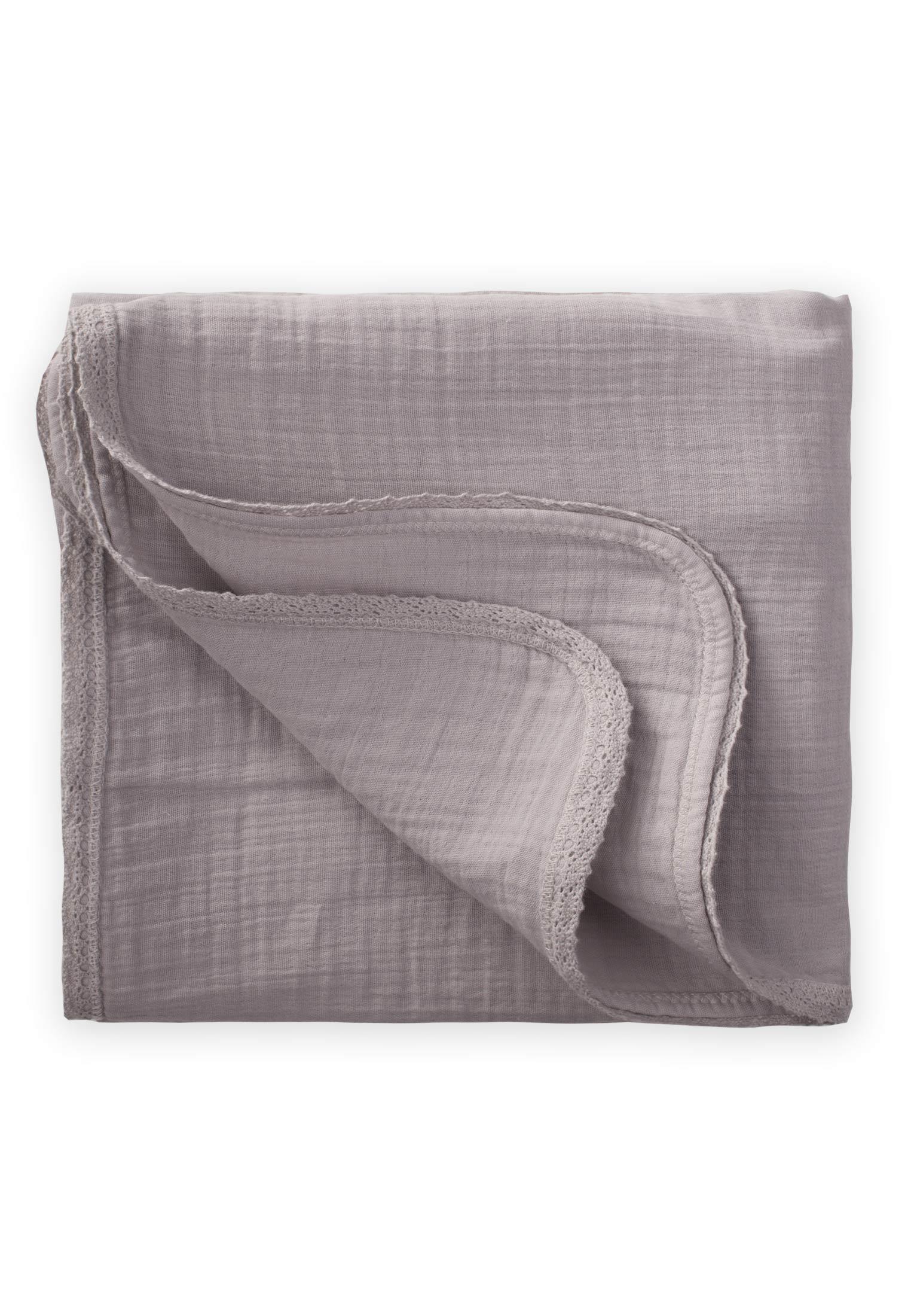 CigitDantel İşlemeli Tekkat Müslin Battaniye 100X100 cm +/- 3 cm Gri