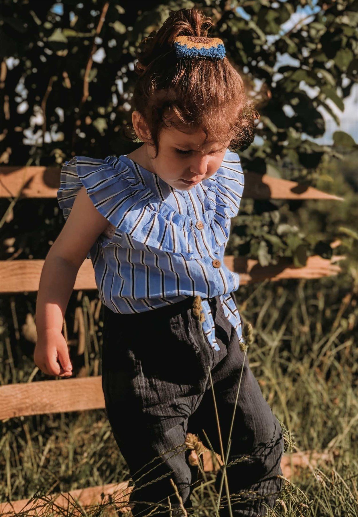 62636 - 5027CigitPatterned Frilly Shirt 2-8 Years Blue