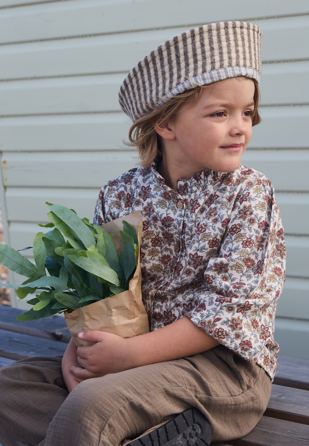 CigitDesenli Gömlek Takım 4-12 Yaş Ekru