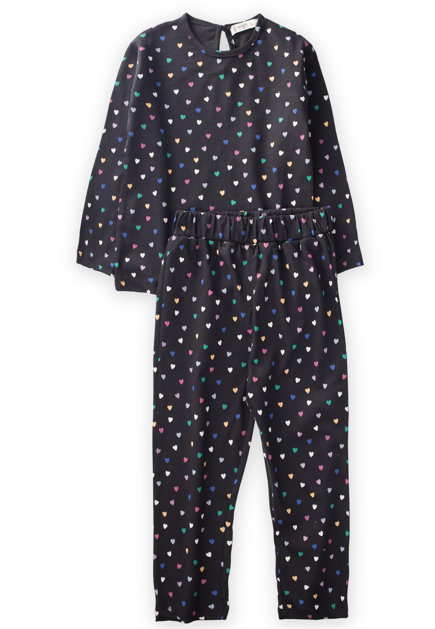 CigitDesenli Pijama Takim 3-8 Yaş SİYAH