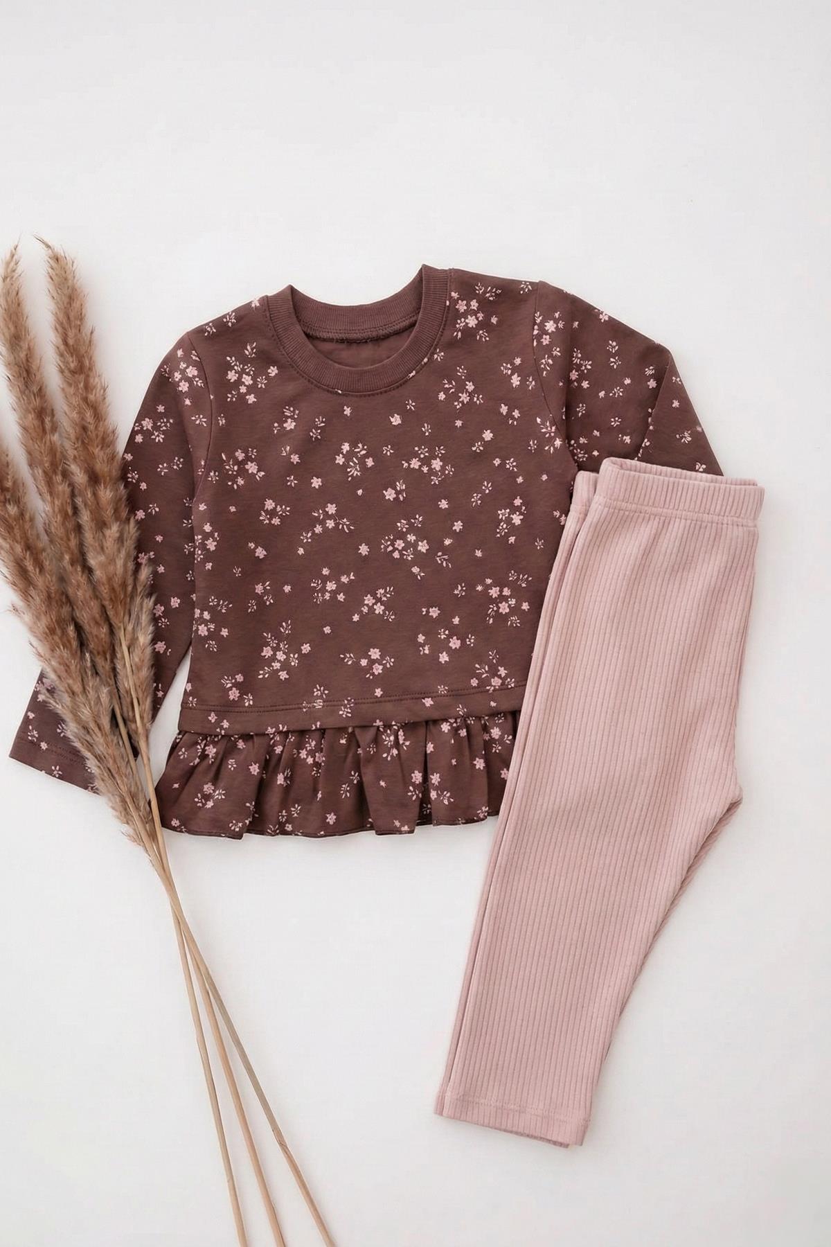 CigitDesenli Uzun Kollu T-Shırt Takım 1-8 Yaş MÜRDÜM