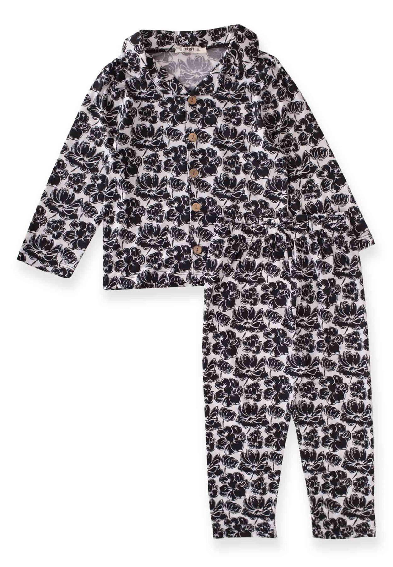 70908 - 5056Dökümlü Gömlek Yaka Pijama Takım 3-9 Yaş BEYAZ - CigitCigitDökümlü Gömlek Yaka Pijama Takım 3-9 Yaş BEYAZ