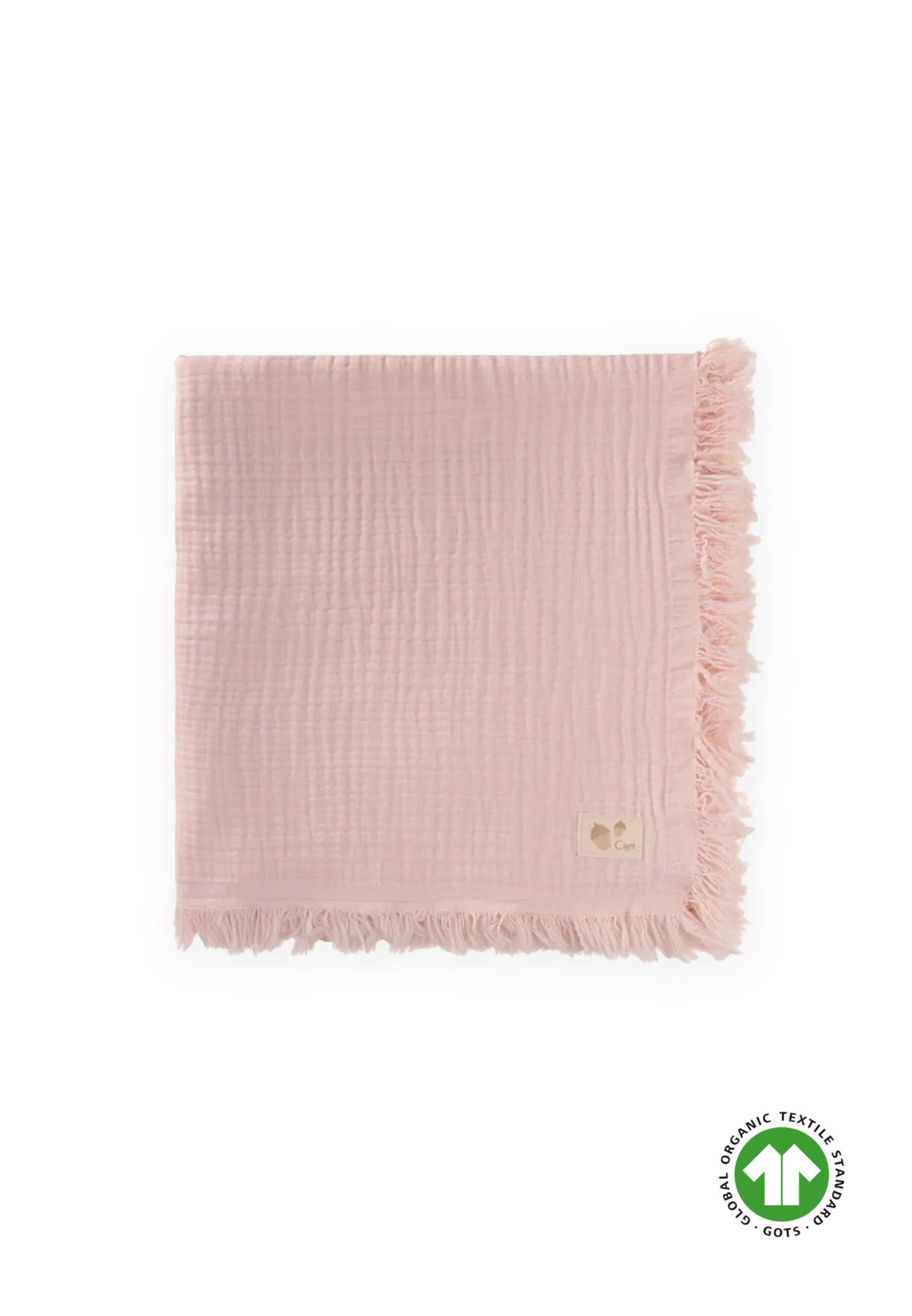 CigitDört Kat Püsküllü Organic Müslin Battaniye 80X120 Cm Pudra Pembe
