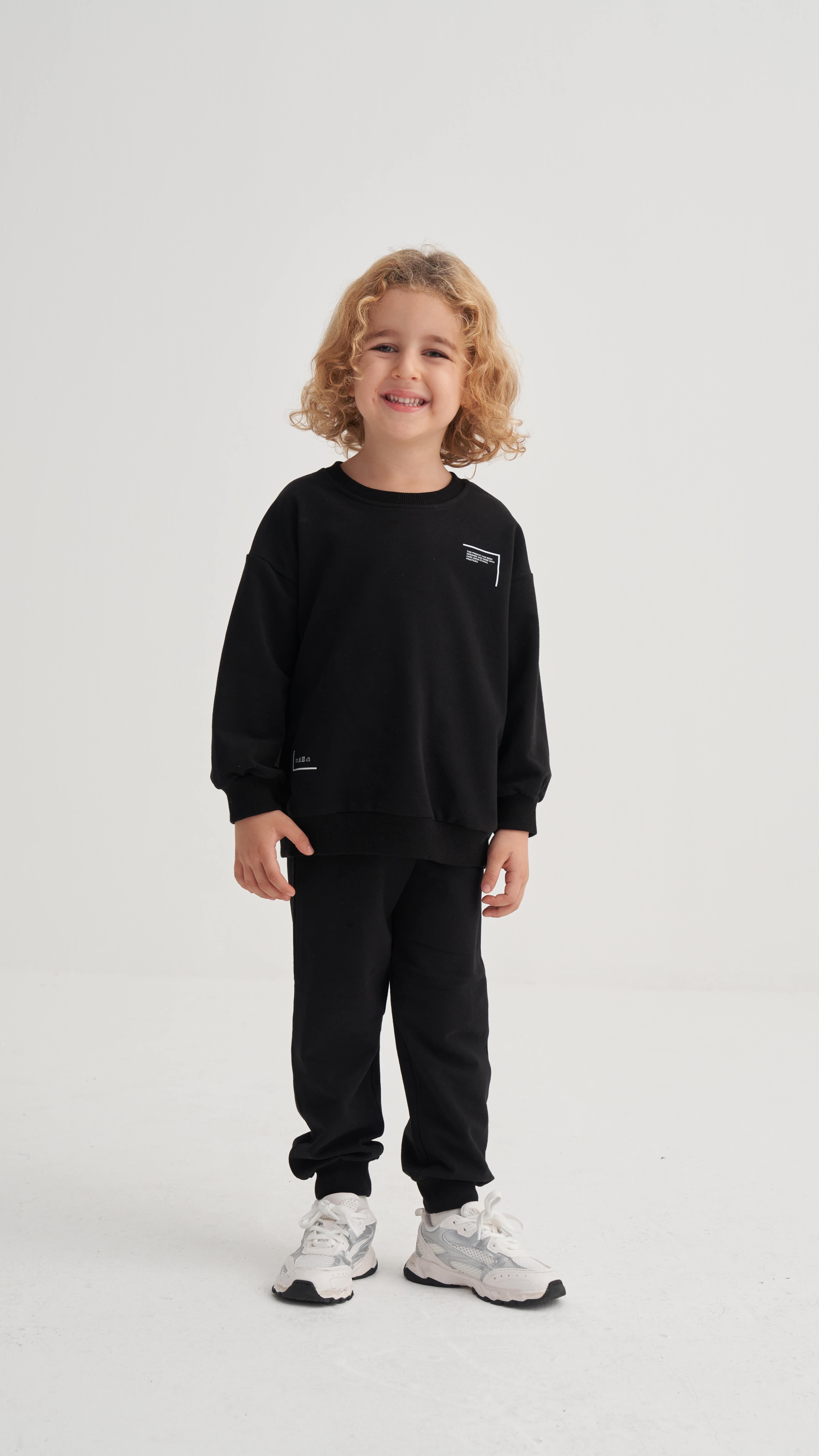 CigitDüşük Kol Baskılı Eşofman Takım 2-7 Yaş SİYAH