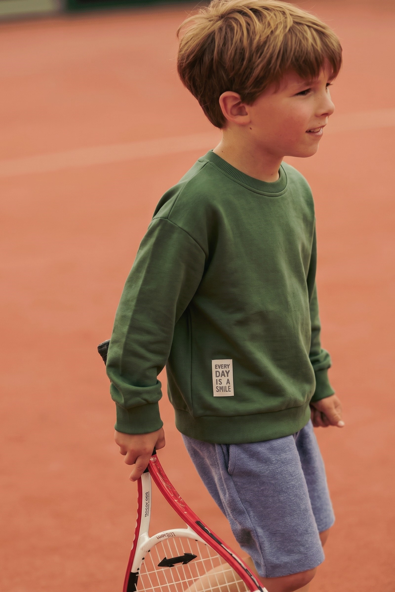CigitEtiket Detaylı Sweatshirt 2-10 Yaş Yağ Yeşili