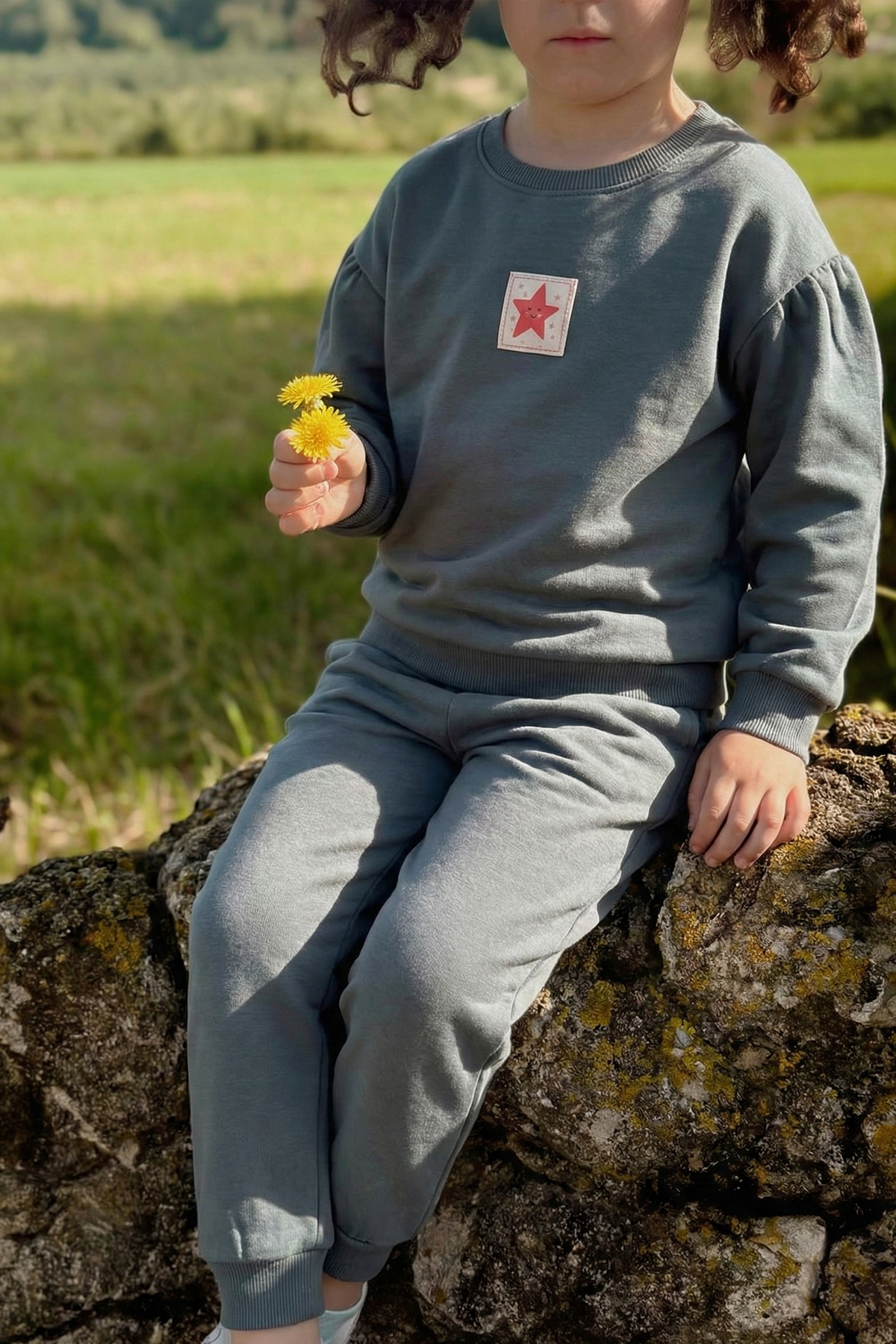 CigitEtiket Detaylı Sweatshirt Takım 1-7 Yaş Çağla Yeşili