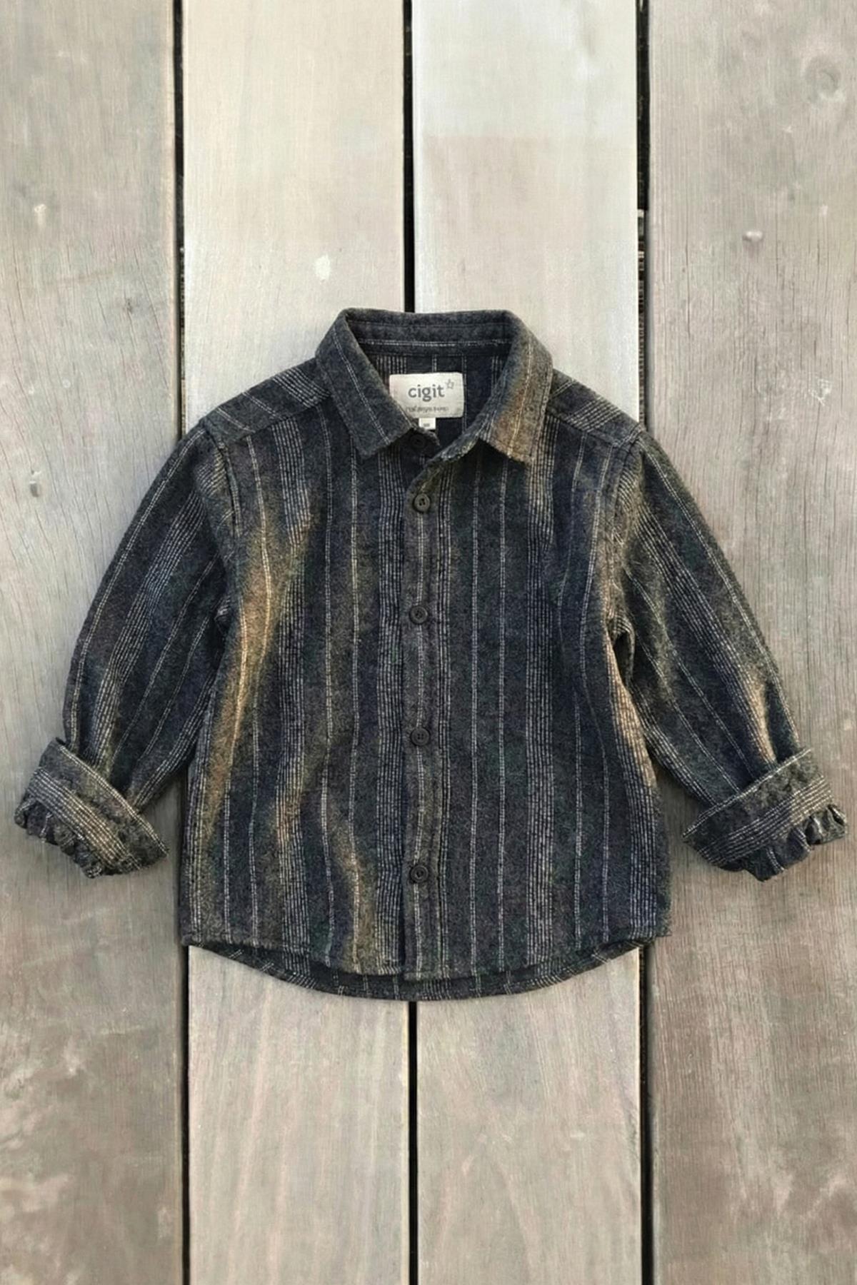 CigitÇizgili Mevsimlik Oduncu Gömlek 2-10 Yaş ANTRASİT