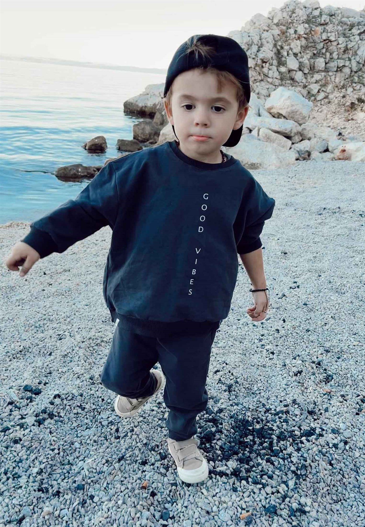 CigitGood Vıbes Baskılı Sweatshirt Takım 2-8 Yaş Antrasit