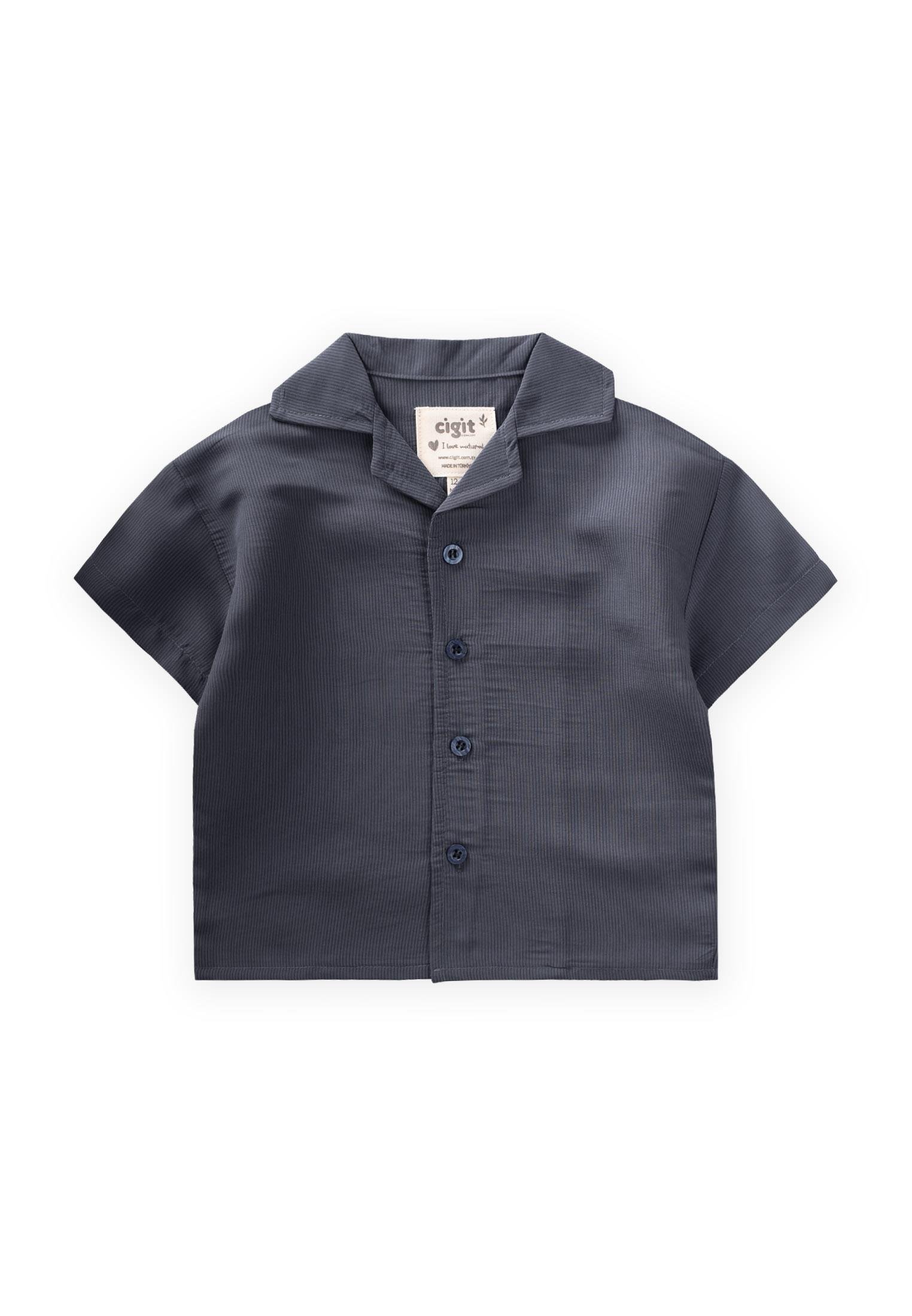 CigitHawai Çizgili Modal Gömlek 1-8 Yaş ANTRASİT