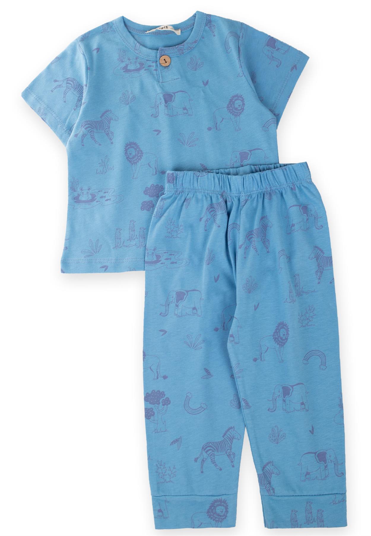 CigitHayvan Baskılı Pijama Takım 1-5 Yaş Mavi