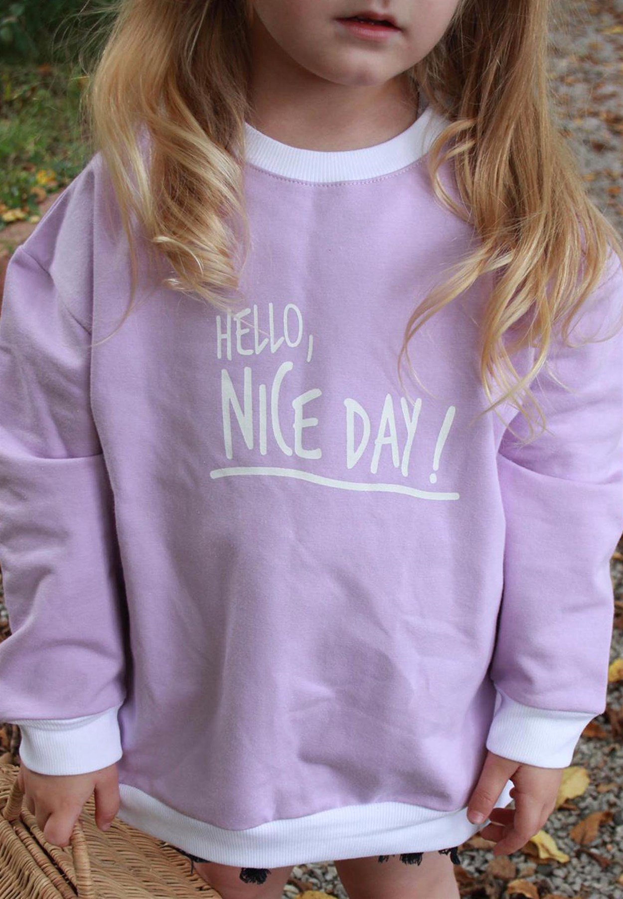 CigitHello Nıce Day Baskılı Oversize Sweatshirt 2-7 Yaş Lila