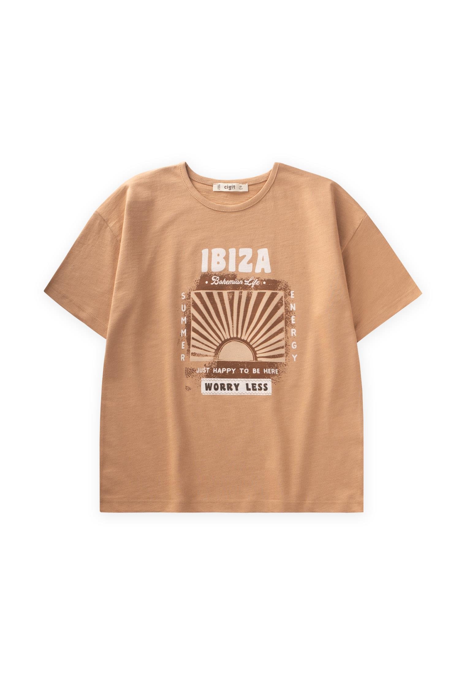 CigitIbiza Printed T-Shirt 8-12 Years CAMEL