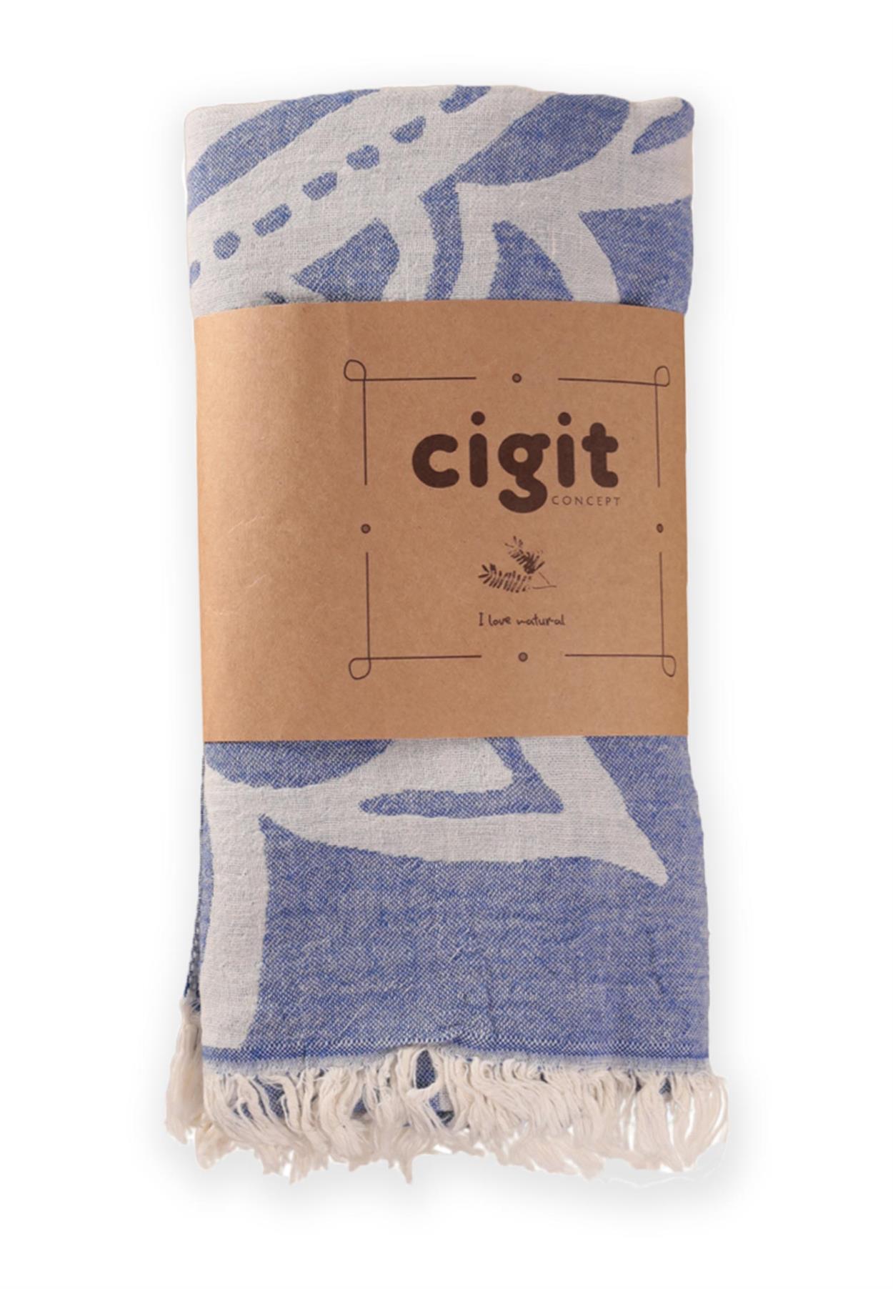 CigitJakarlı Peştemal Havlu Mondela Desen (Yıkanmıştır) 90X180Cm Mavi