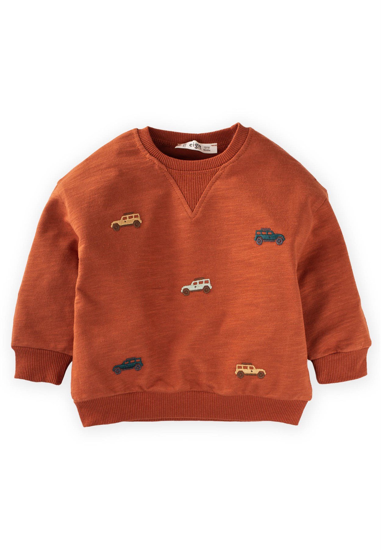 CigitJeep Nakışlı V Yaka Detaylı Sweatshirt 1-6 Yaş Kiremit