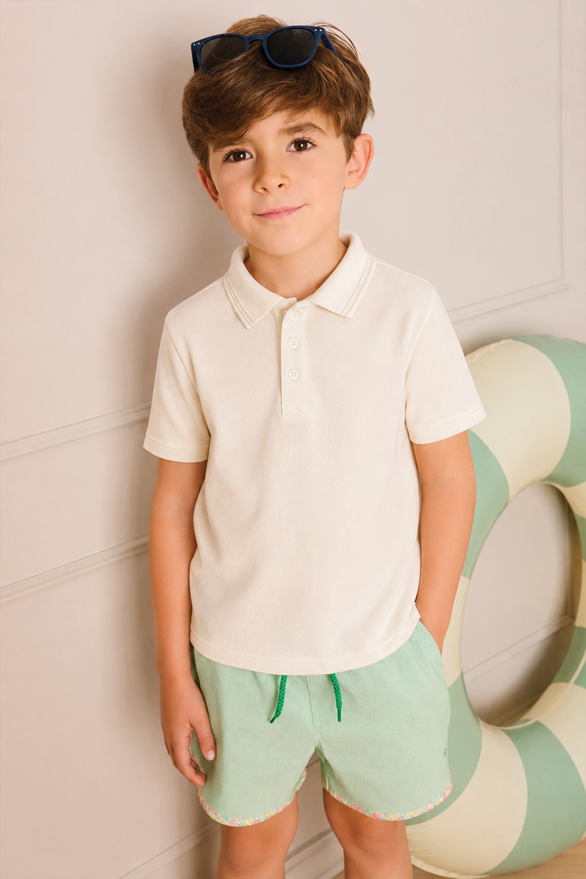 CigitKabartmalı Polo Yaka T-Shirt 2-10 Yaş Ekru
