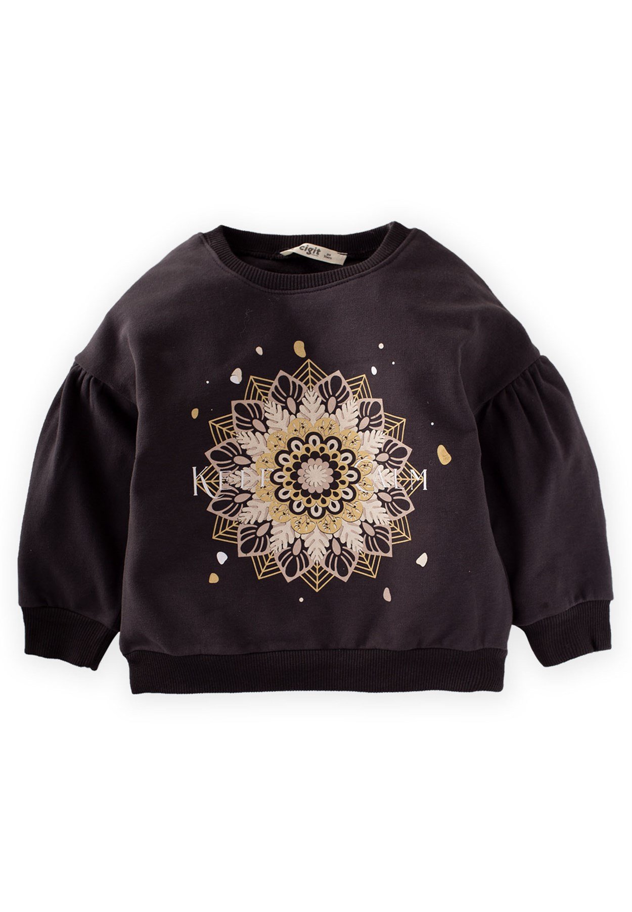 81018 - 5038Keep Calm Etnik Desen Baskılı Sweatshirt 3-9 Yaş Antrasit  - CigitCigitKeep Calm Etnik Desen Baskılı Sweatshirt 3-9 Yaş Antrasit