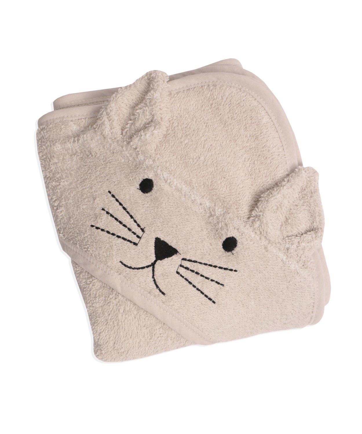 KULAKLI KEDI NAKISLI BEBEK BANYO HAVLUSU 75X75CM GRİ