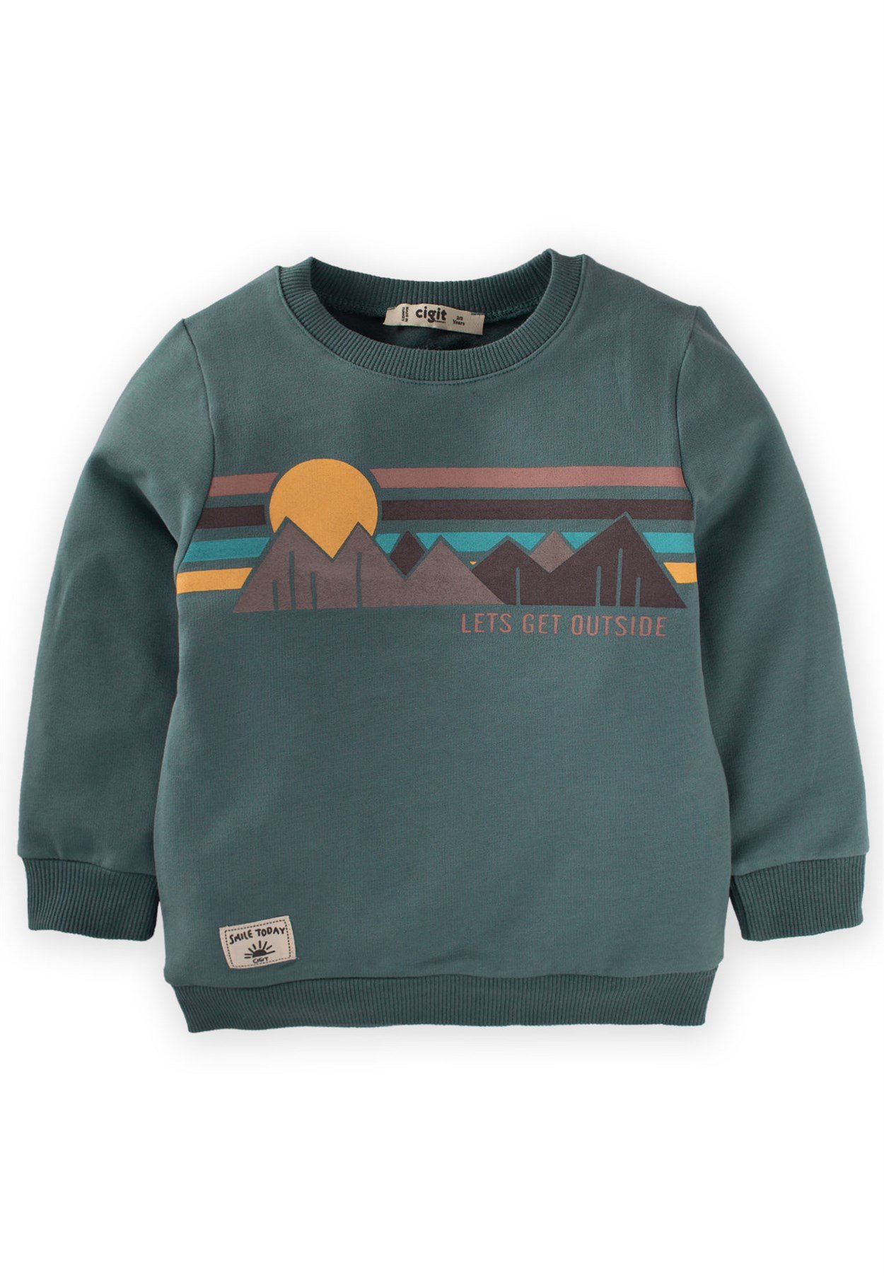 CigitLets Get Outsıde Baskılı Sweatshirt 2-7 Yaş Çağla Yeşili