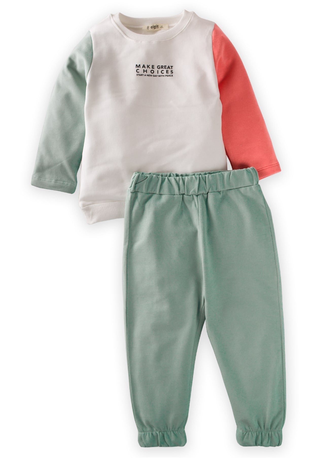 81048 - 5290Make Great Baskılı Multicolour Sweatshırt Takım 2-7 Yaş Ekru/Mint - CigitCigitMake Great Baskılı Multicolour Sweatshirt Takım 2-7 Yaş Ekru/Mint