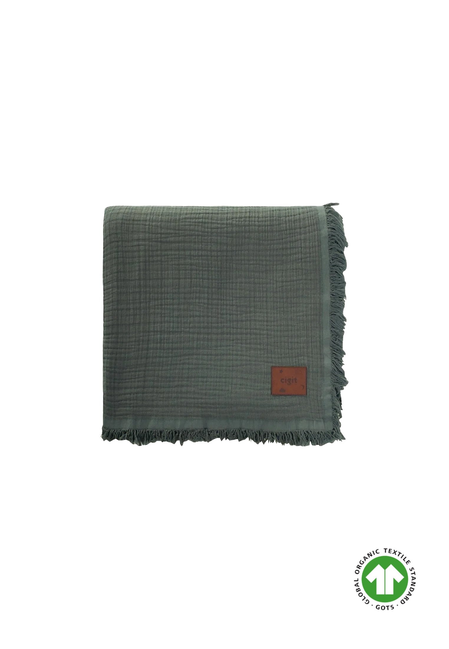 CigitMüslin Dört Kat Yatak Örtüsü 200X220 Cm Haki Yeşil