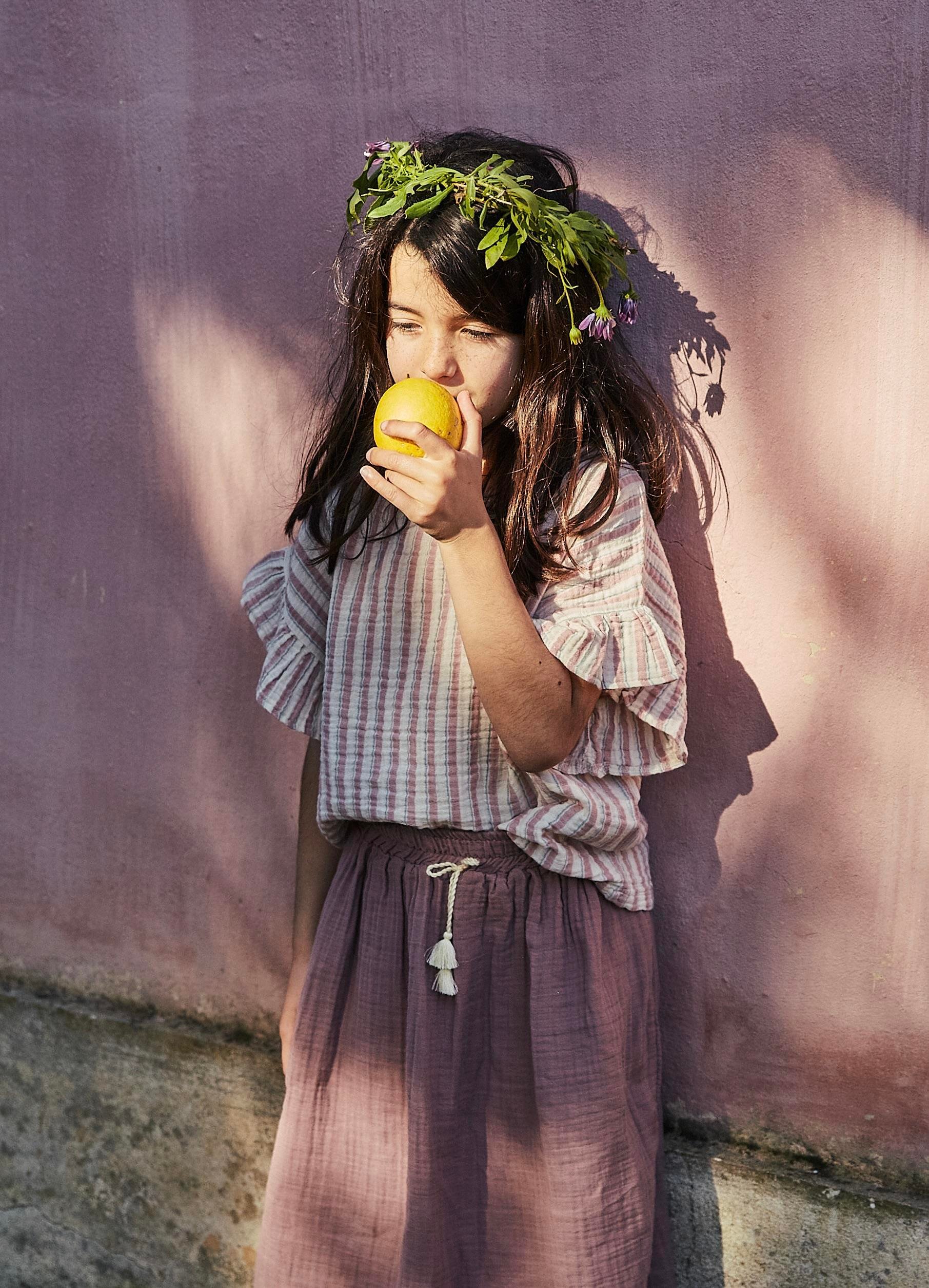 CigitMüslin Etekli Bluz Takım 2-8 Yaş GÜKURUSU ÇİZGİLİ