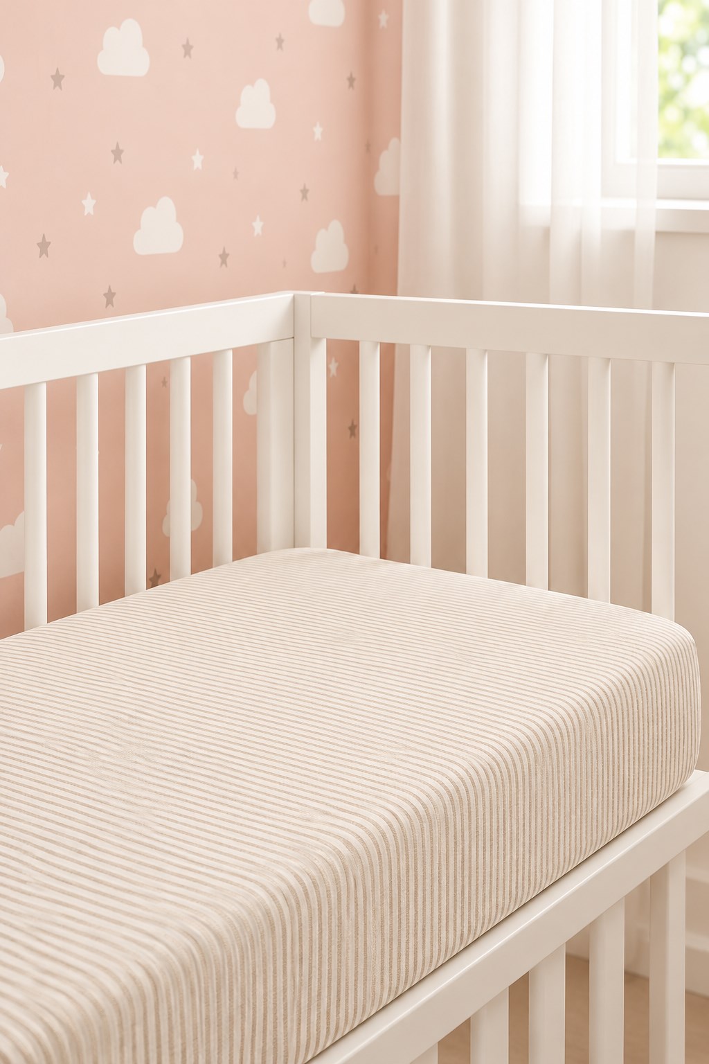 CigitMüslin Lastikli Çarşaf Sıvı geçirmez 60x120x15 Yeşil İnce Çizgili