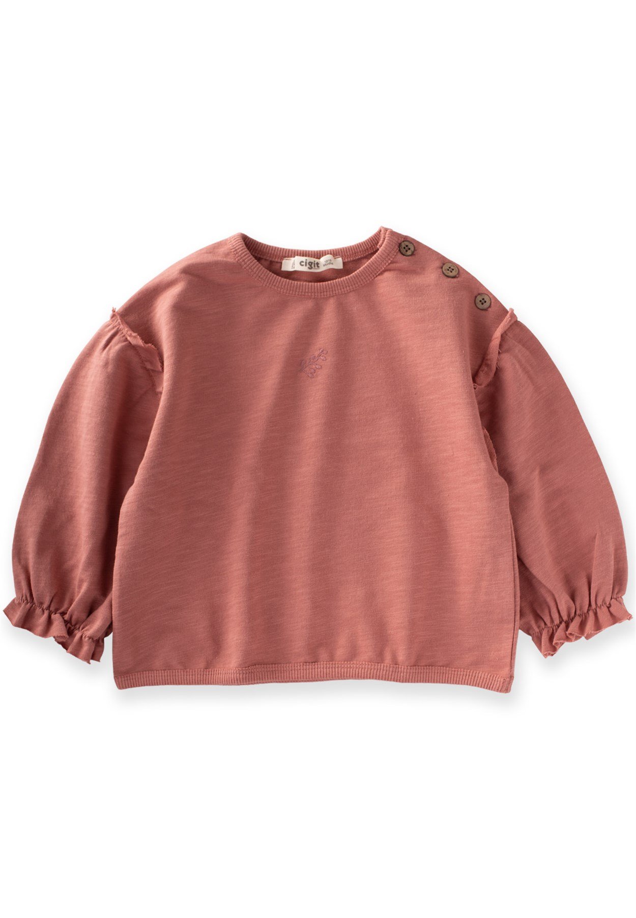 70914 - 5019Nakışlı Fırfır Detaylı Oversize Sweat 0-5 Yaş Gül Kurusu - Yeni SezonCigitNakışlı Fırfır Detaylı Oversize Sweat 0-5 Yaş Gül Kurusu
