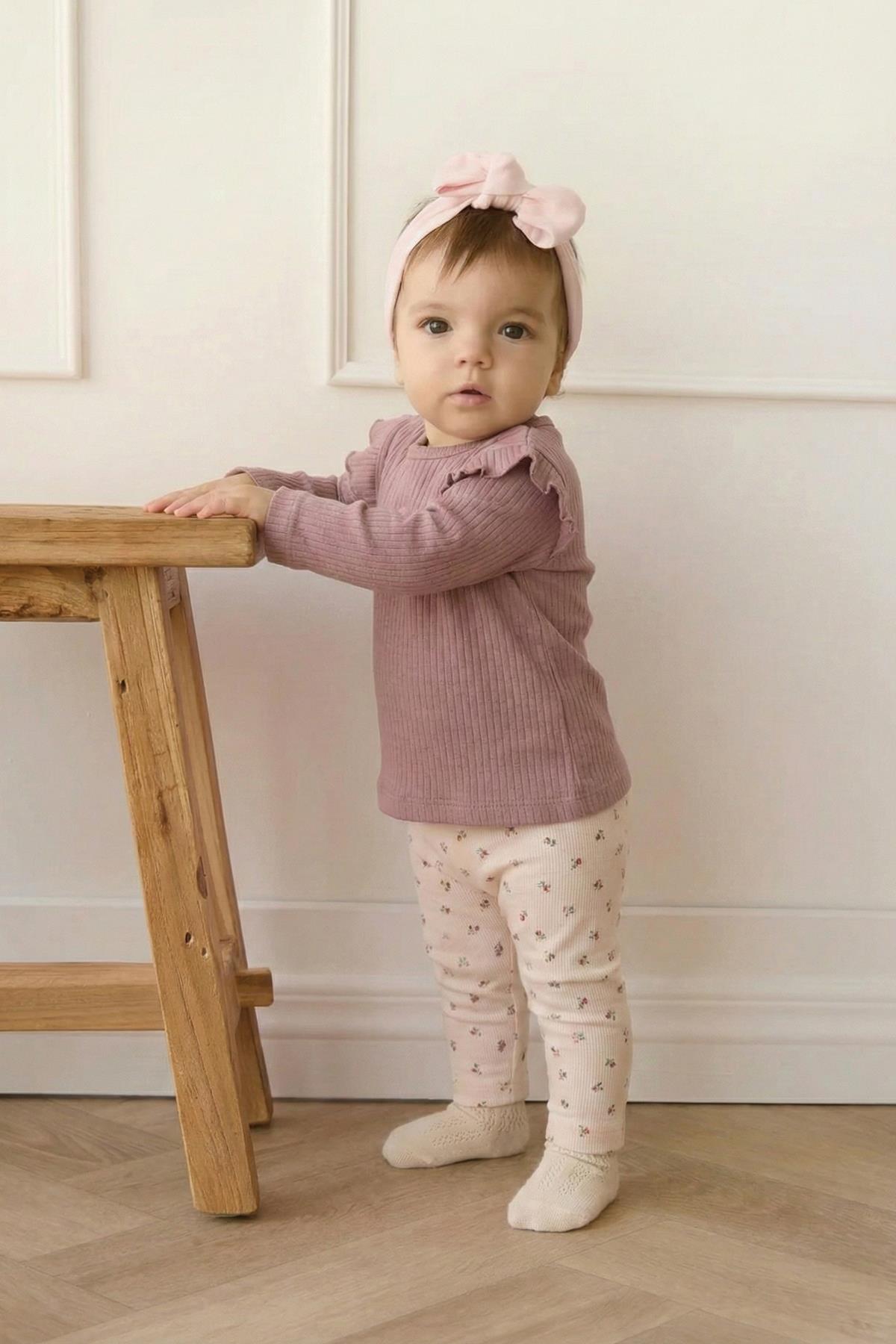 CigitNakışlı Uzun Kollu Fitilli Takım 0-5 Yaş Bakır