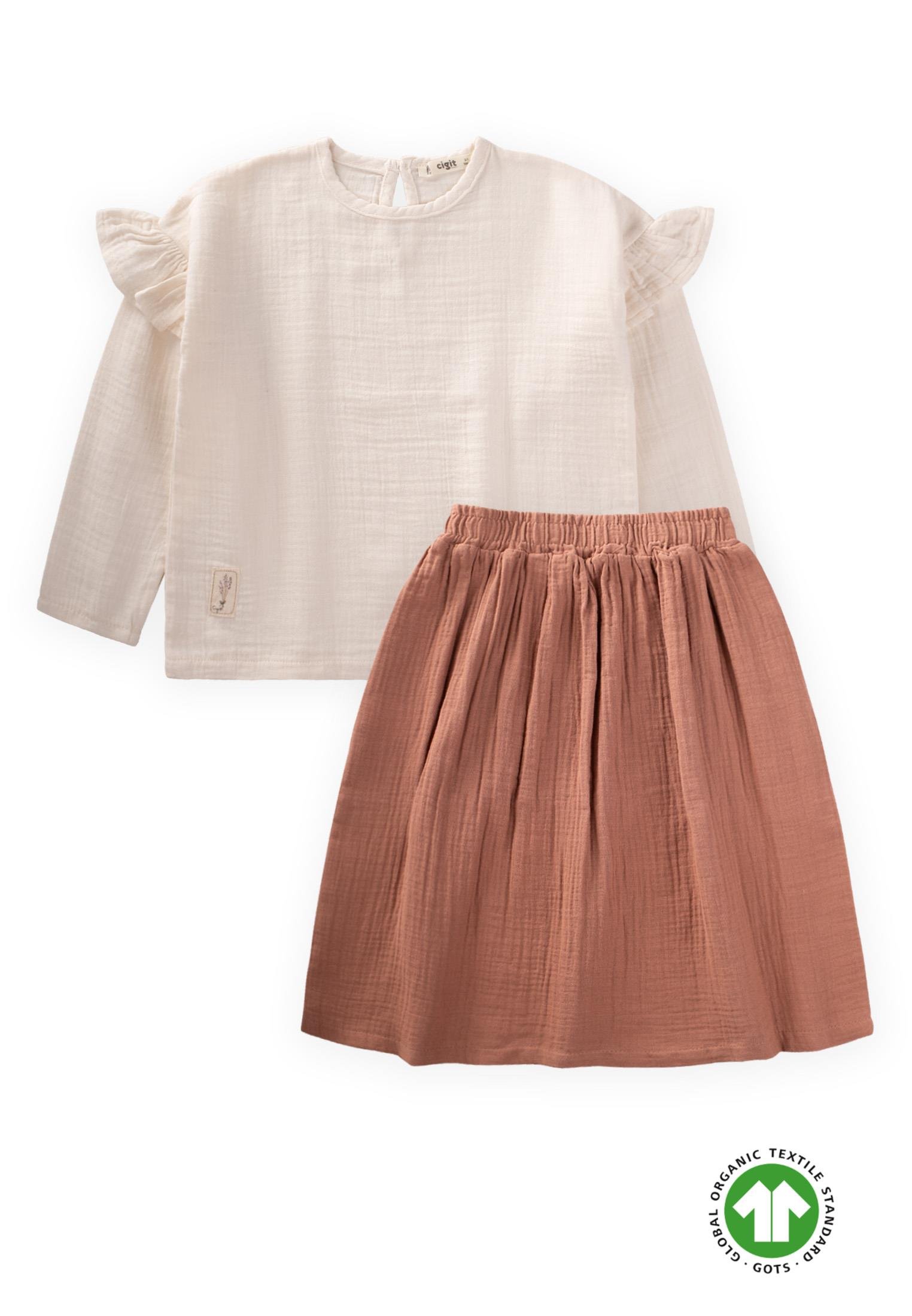 CigitOrganic Oversize Bohemian Blouse Long Skirt Suit 8-12 Years NATUREL