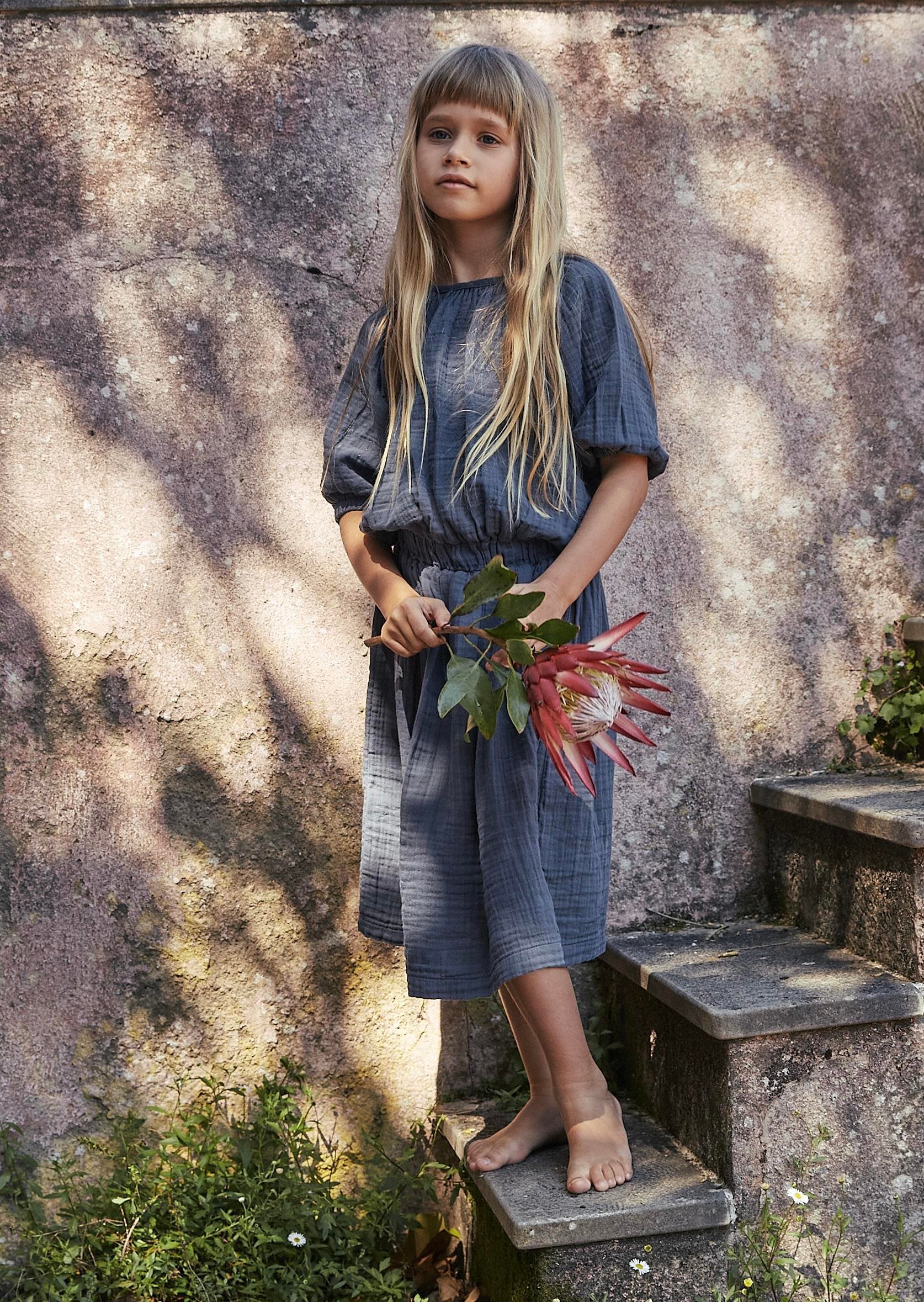 CigitOrganik Rustik Kız Elbise 2-9 Yaş Füme