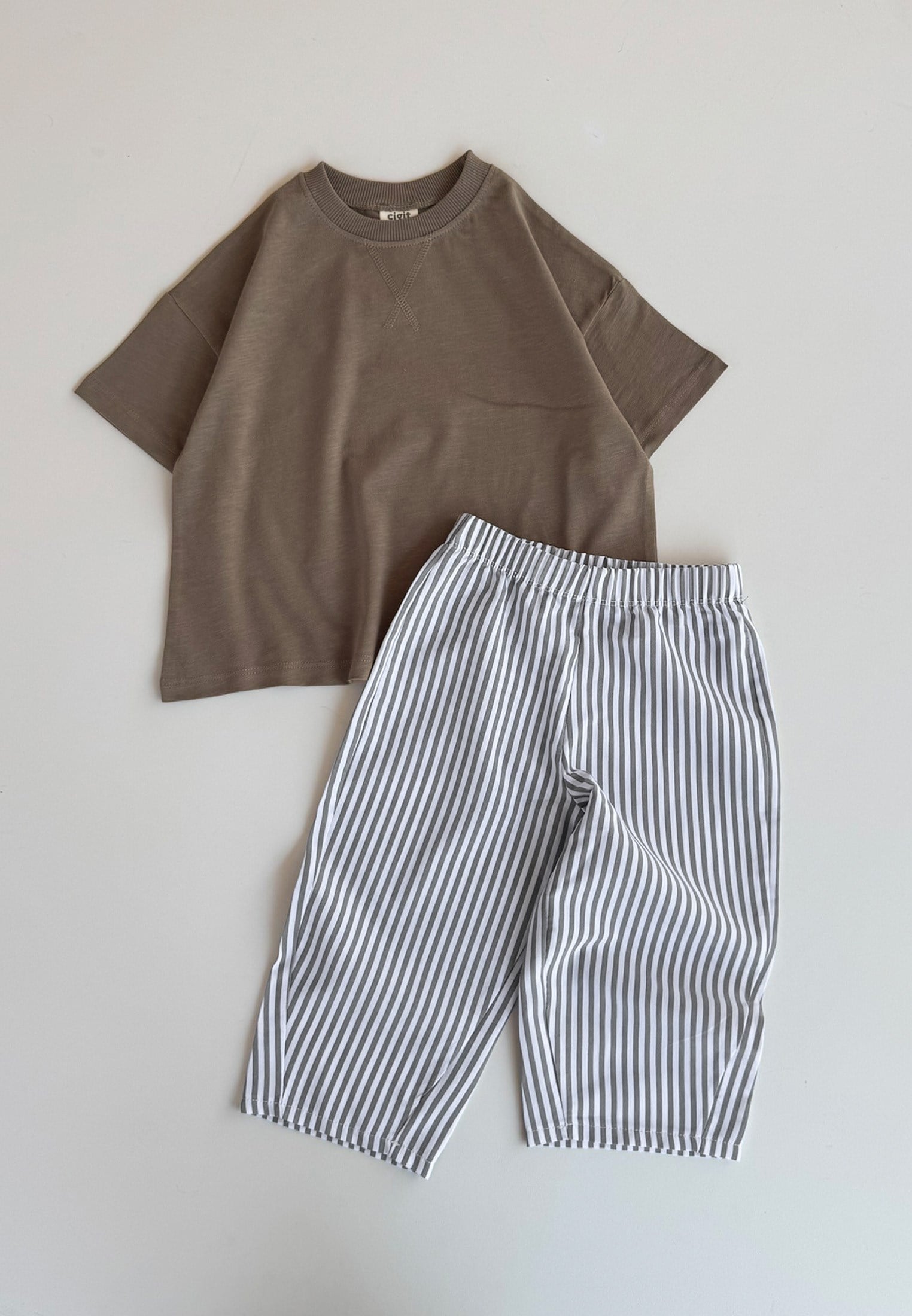 CigitOversize T-Shirt Takım 2-10 Yaş Vizon