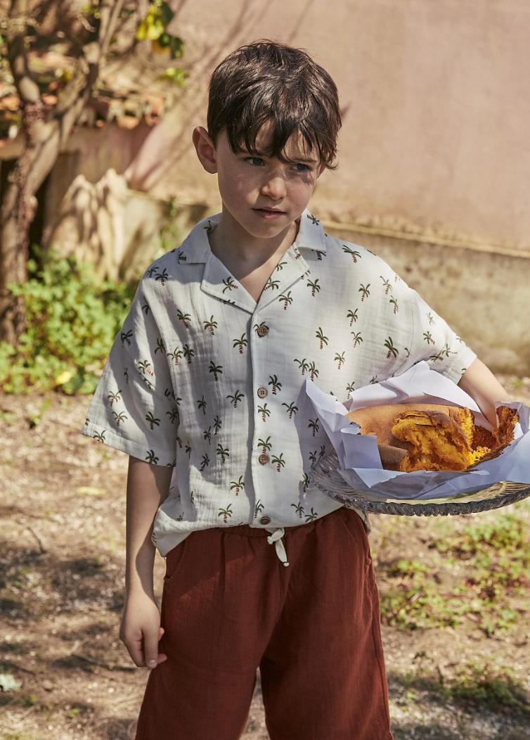 CigitPalm Tree Patterned Shirt Set 2-10 Years ECRU