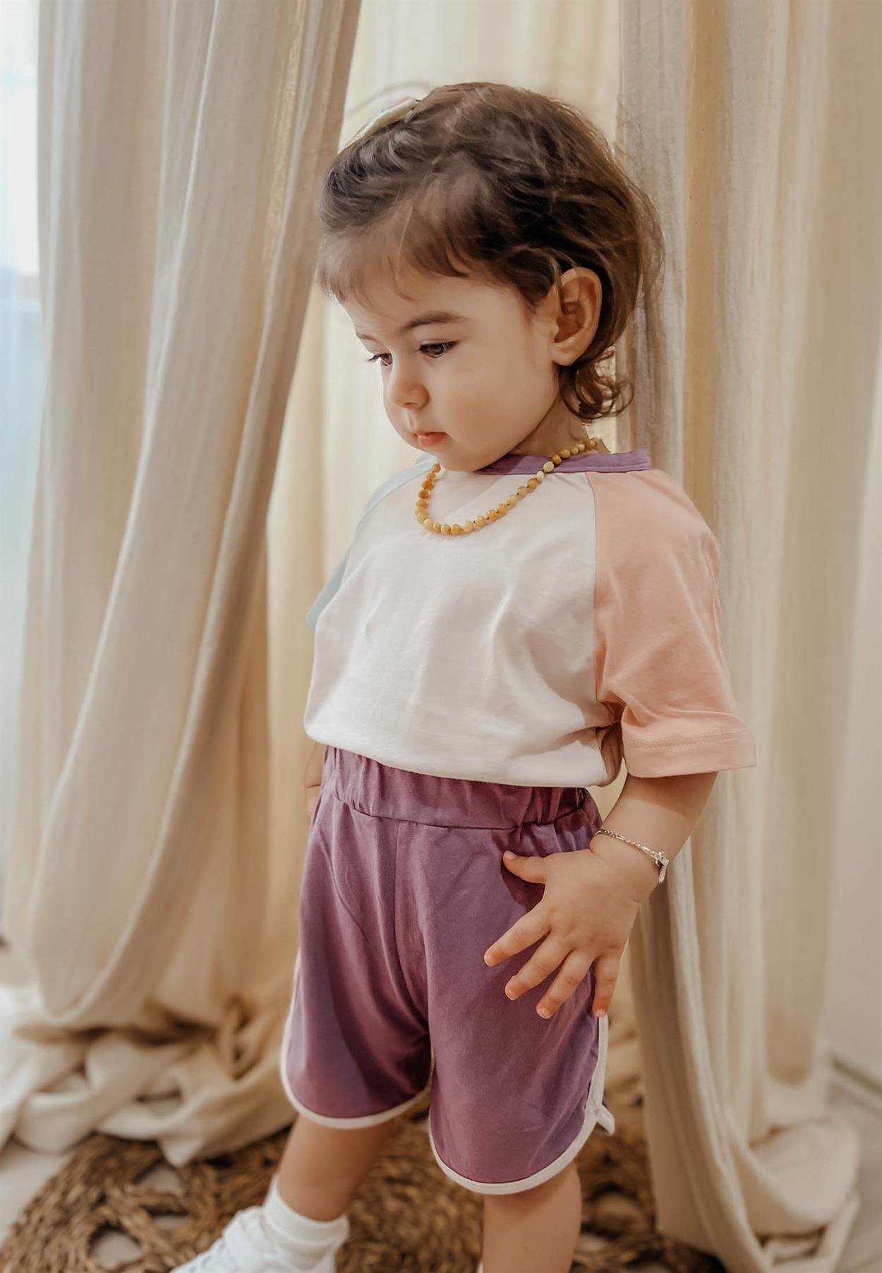 CigitReglan Kol Multicolour Şortlu Takım 2-7 Yaş Pudra Pembe