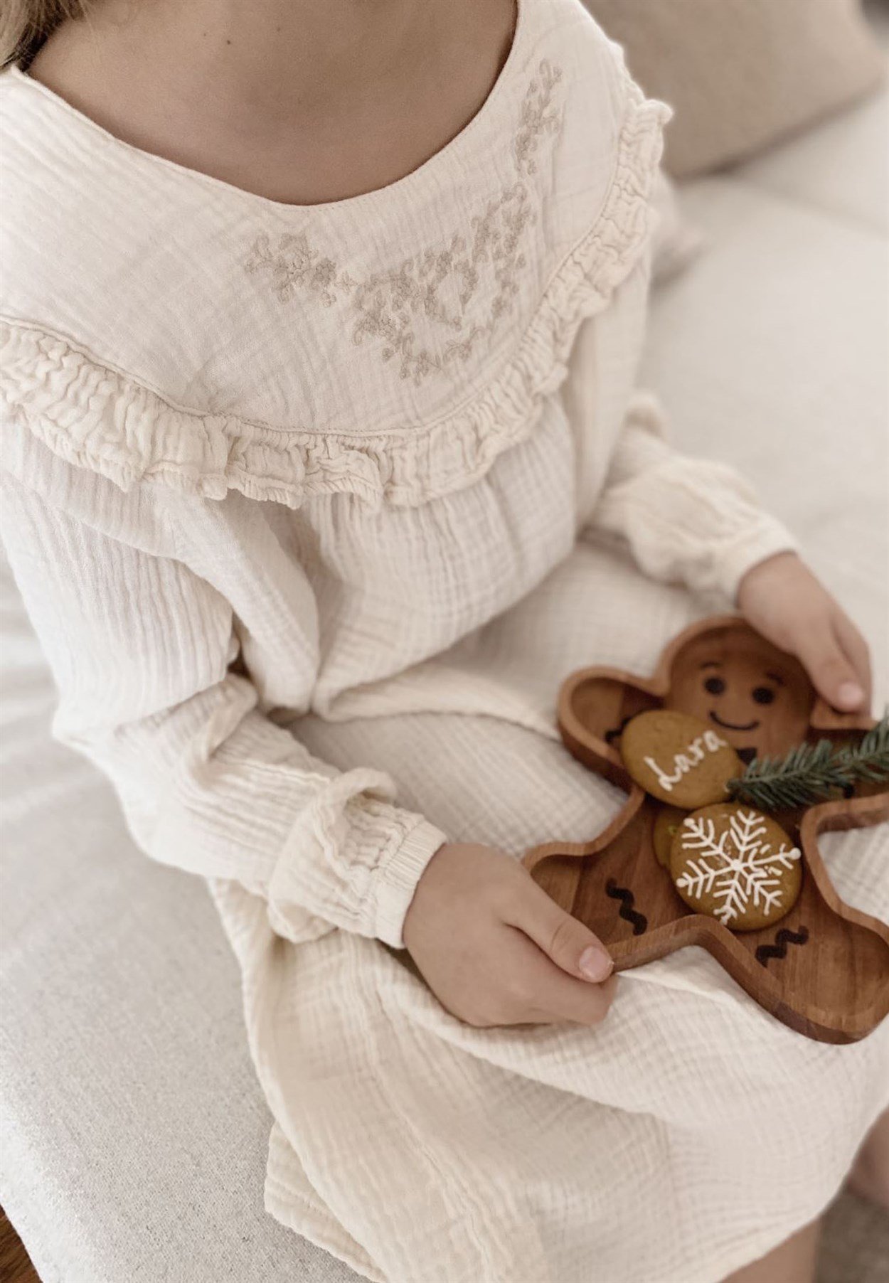 CigitEmbroidered Muslin Dress Ages 2-8 Cream