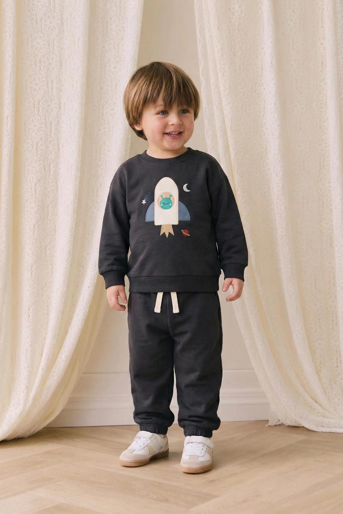 CigitRoket Aplikeli Sweatshırt Takım 1-6 Yaş ANTRASİT