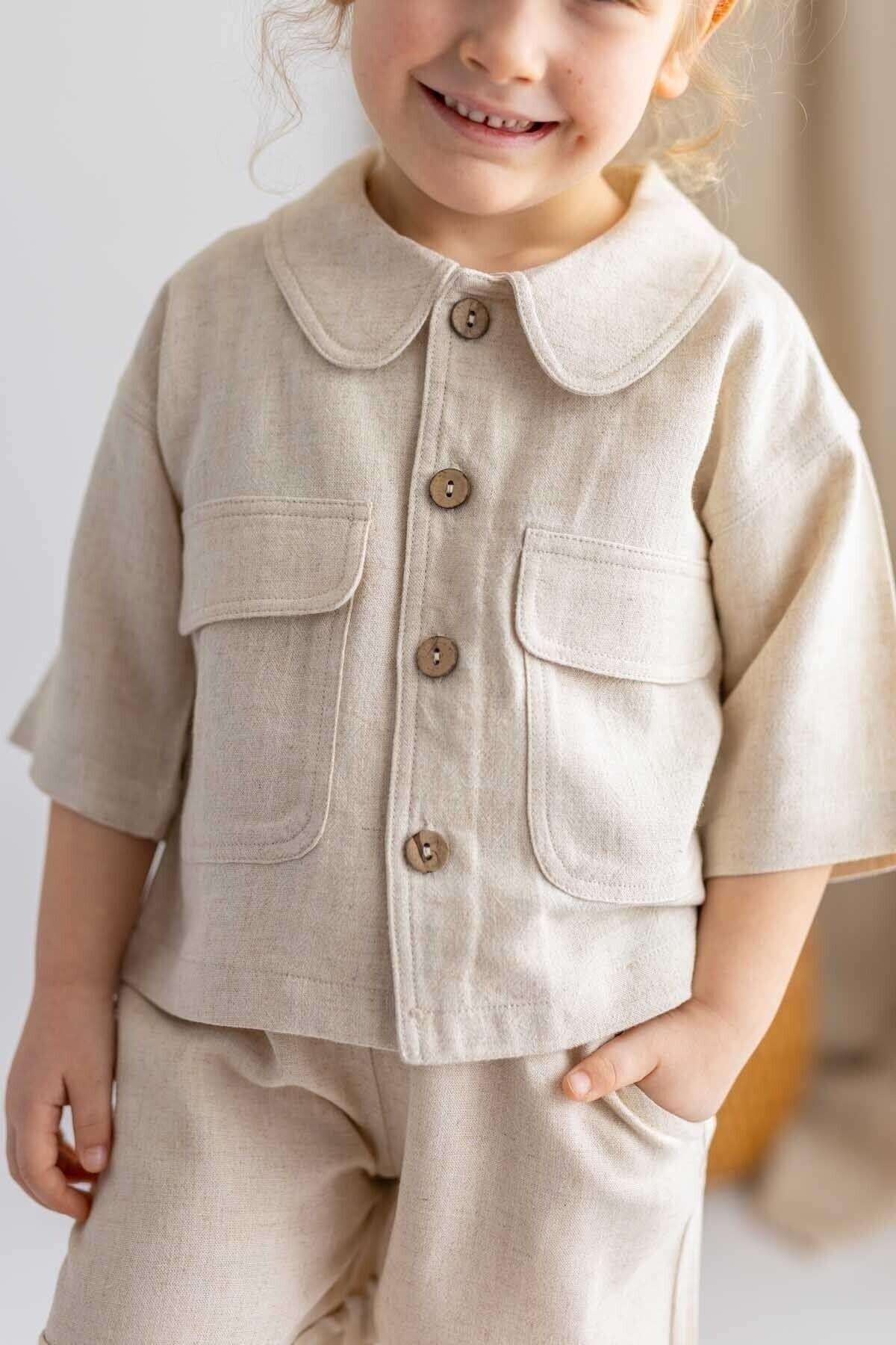 CigitSarh Linen Buttoned Jacket 2-7 Years NATURAL