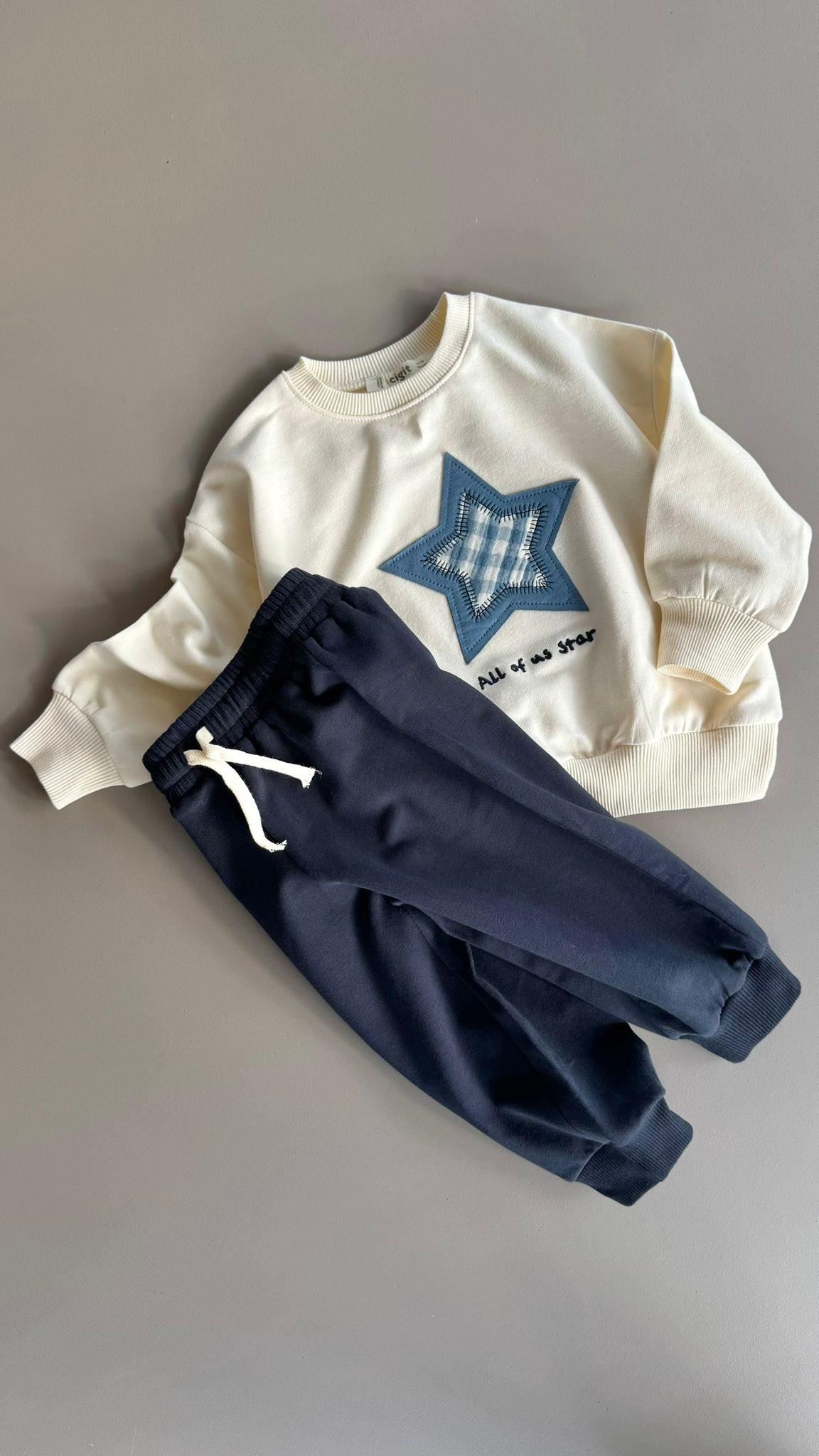 CigitSweatshirt Takım 1-7 Yaş Ekru Lacivert