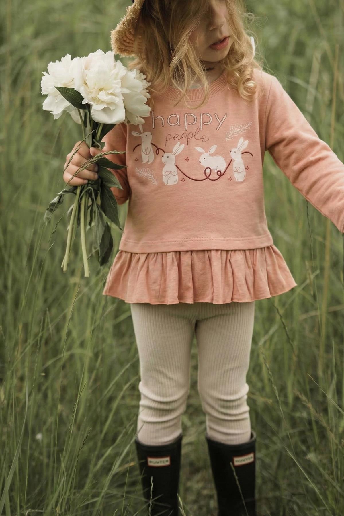 CigitTavşan Baskılı Eteği Fırfırlı Taytlı Takım 1-6 Yaş YAVRUAĞZI