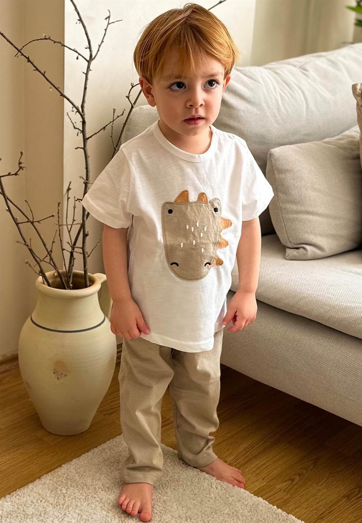 CigitTimsah Aplikeli Pijama Takım 1-6 Yaş Ekru
