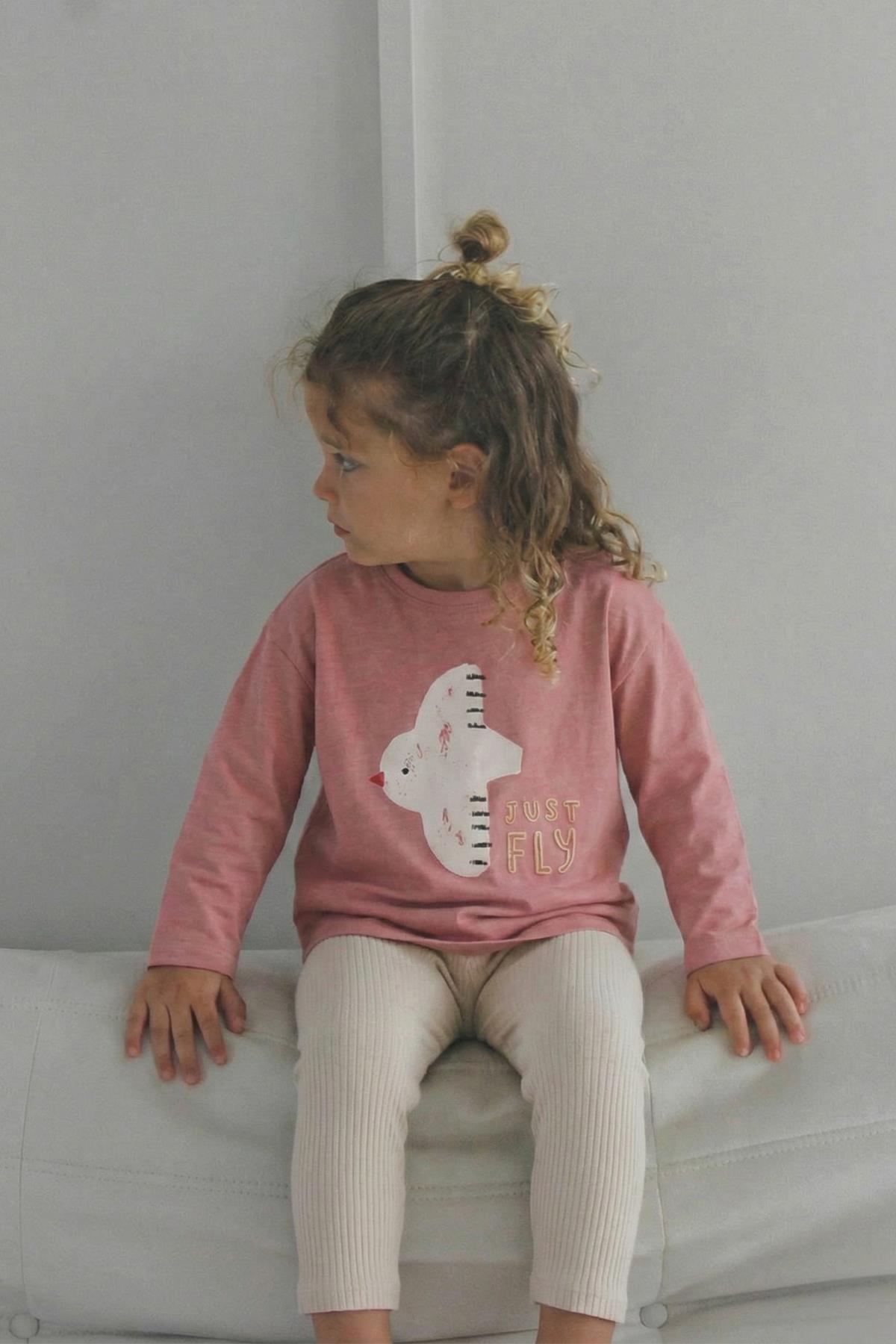 CigitUzun Kollu Baskılı T-Shırt Takım 1-5 Yaş K PEMBE