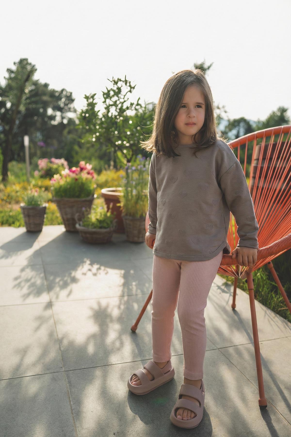 CigitUzun Kollu T-Shırt Takım 1-7 Yaş Vizon