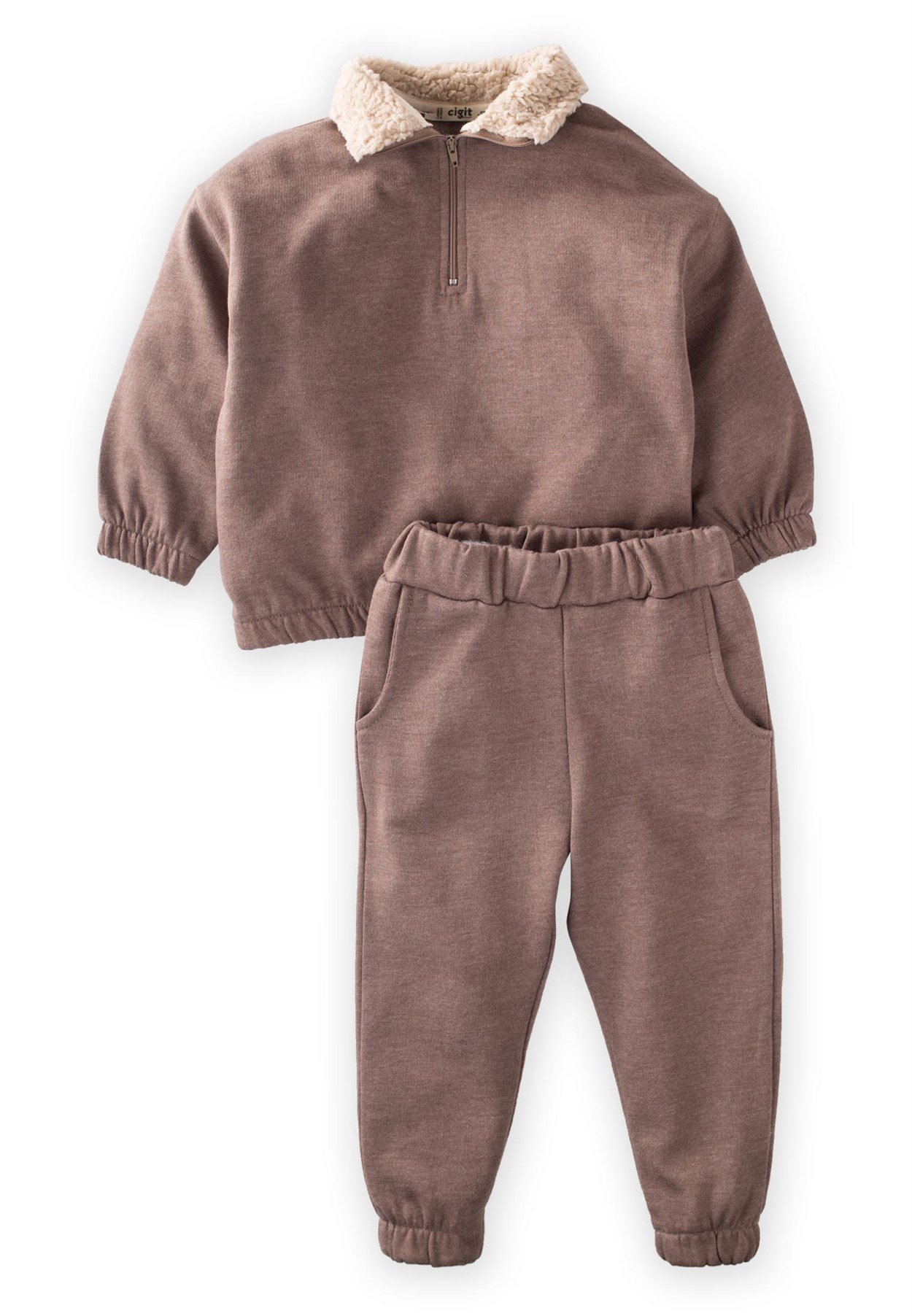 CigitYaka Garnili Sweatshirt Takım 2-8 Yaş Kahve Melanj