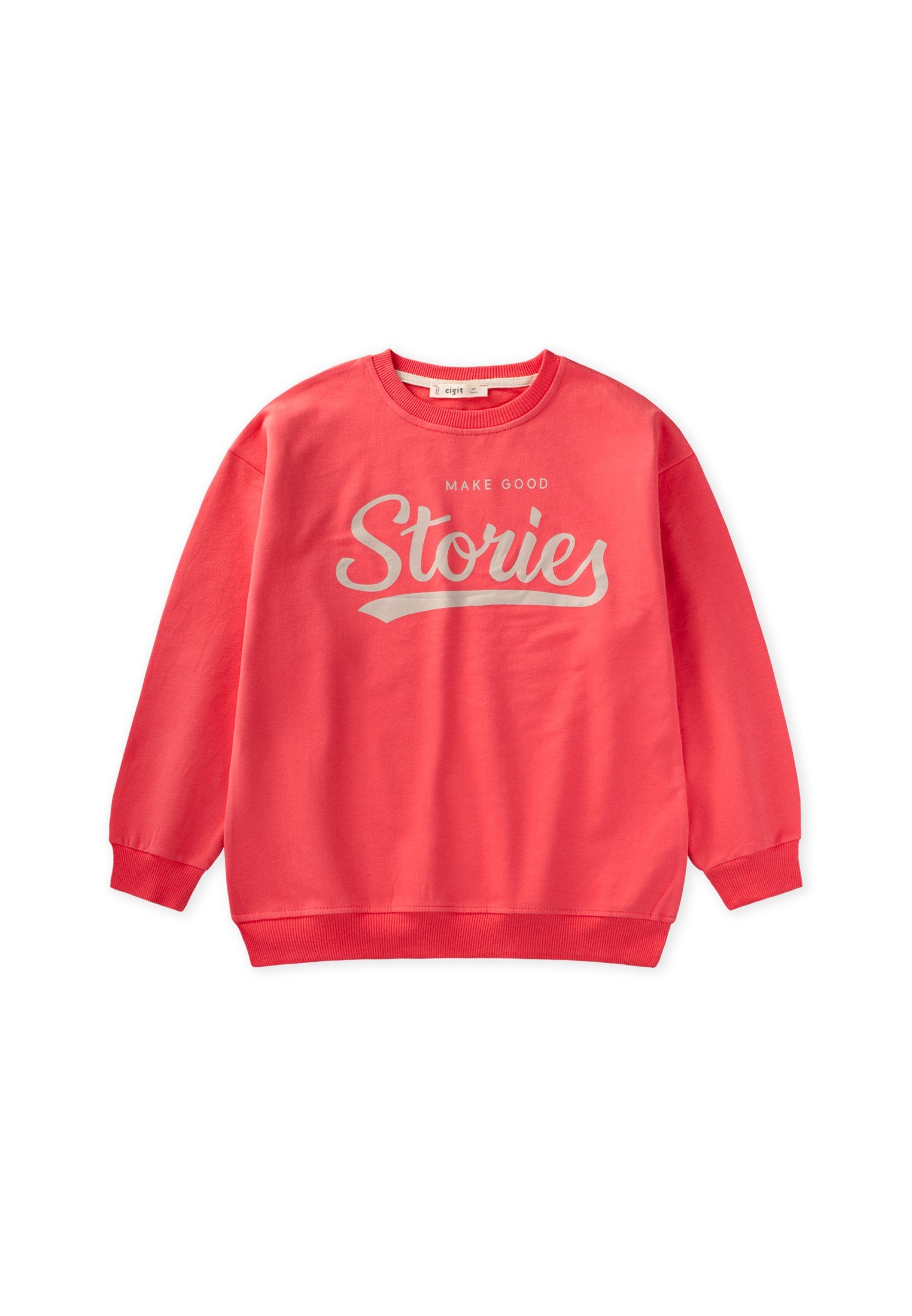CigitBaskılı Kız Çocuk Kışlık Sweatshirt 8-12 Yaş Mercan