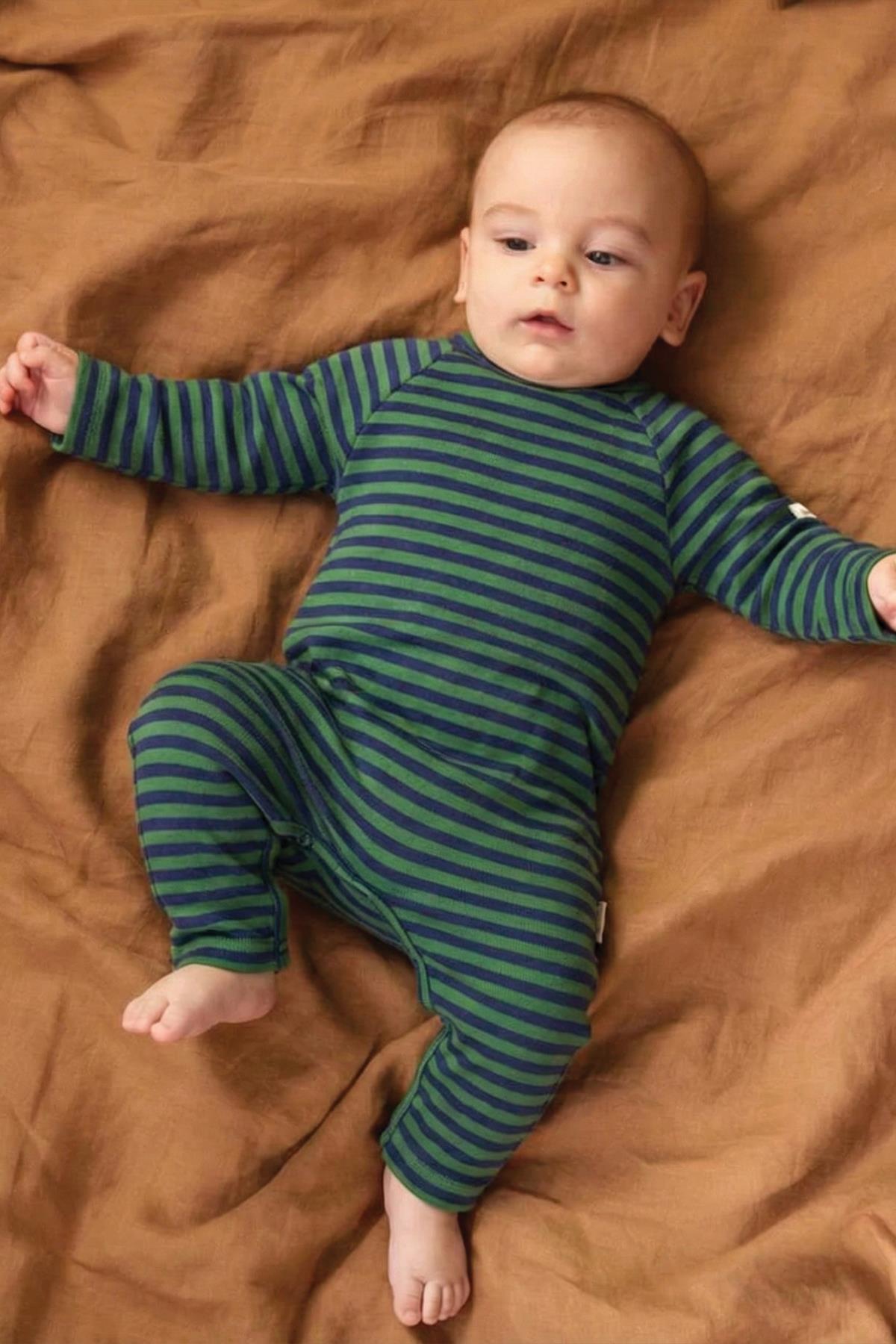 CigitÇizgili Triko Tulum 0-3 Yaş HAKİ LACİVERT